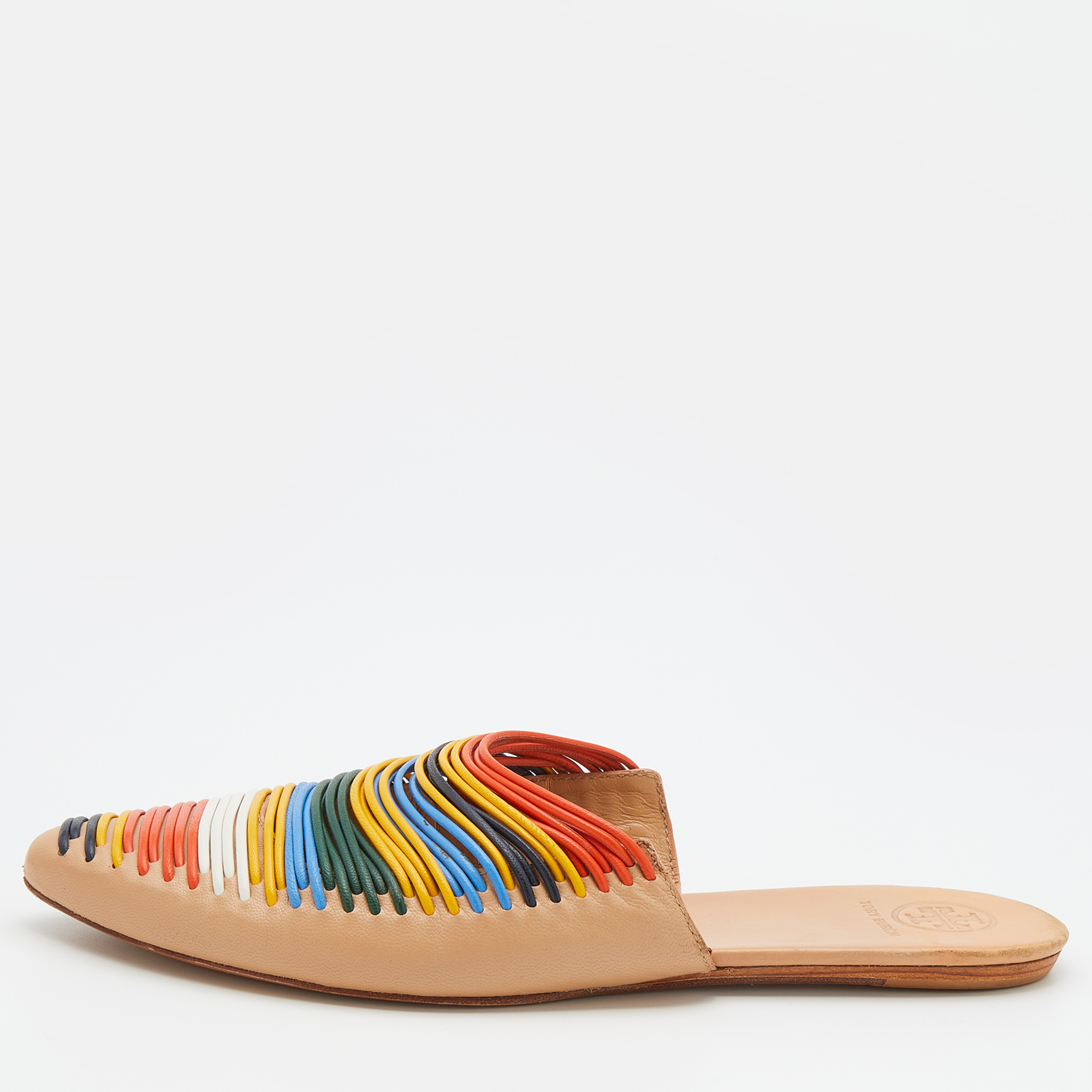 Tory Burch Multicolor Leather Rainbow Sienna Flat Mules Size 37.5