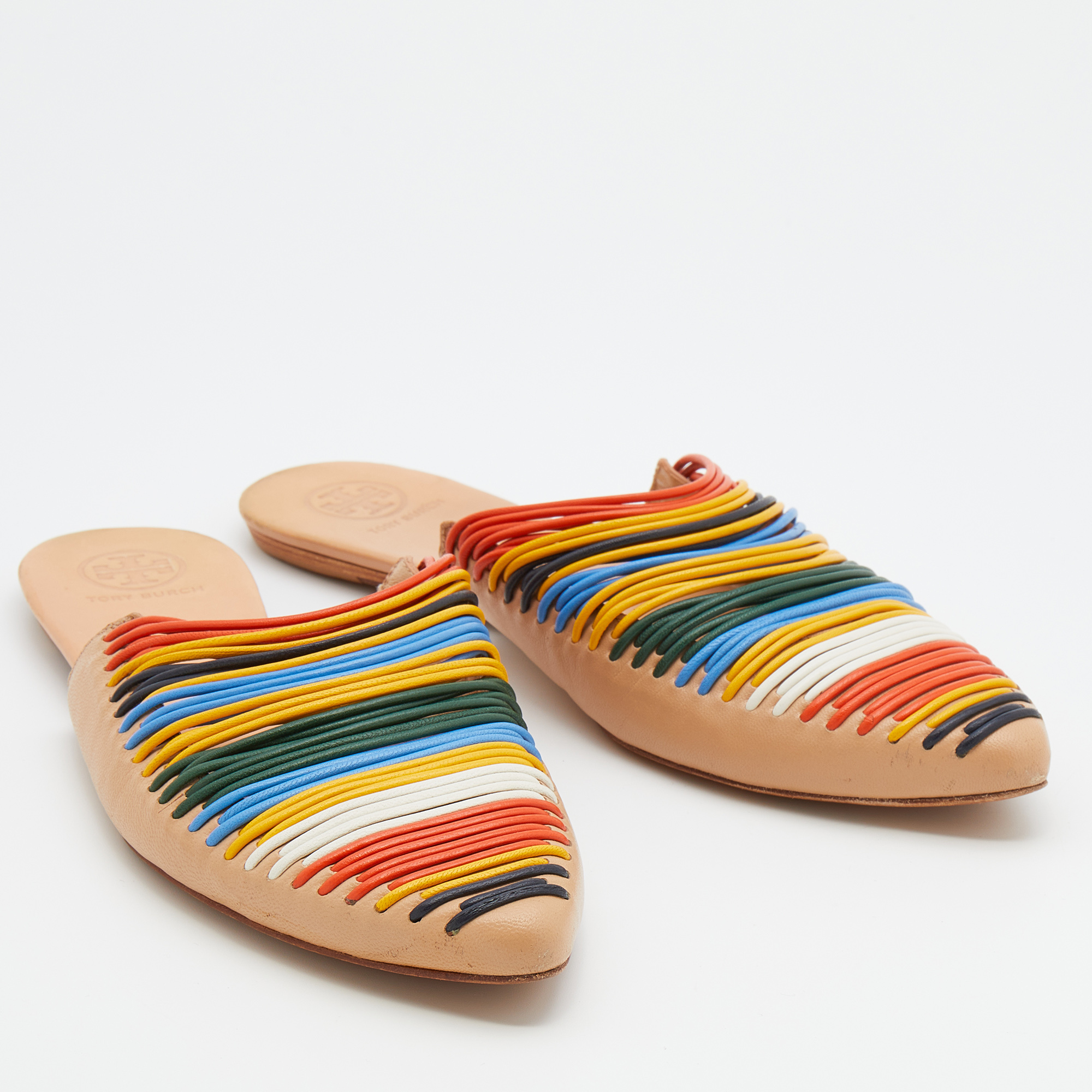Tory Burch Multicolor Leather Rainbow Sienna Flat Mules Size 37.5