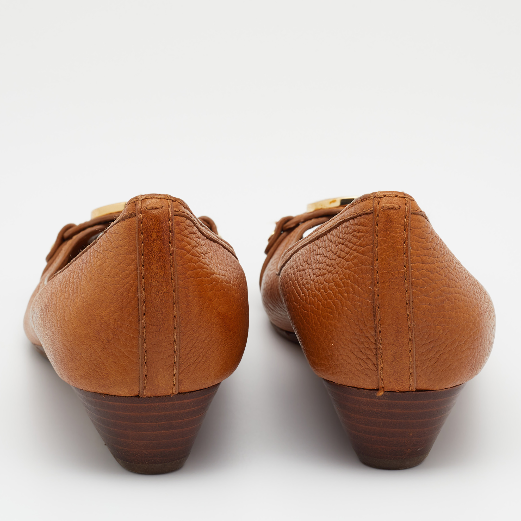 Tory Burch Tan Leather Amanda Peep Toe Wedge Pumps Size 41.5