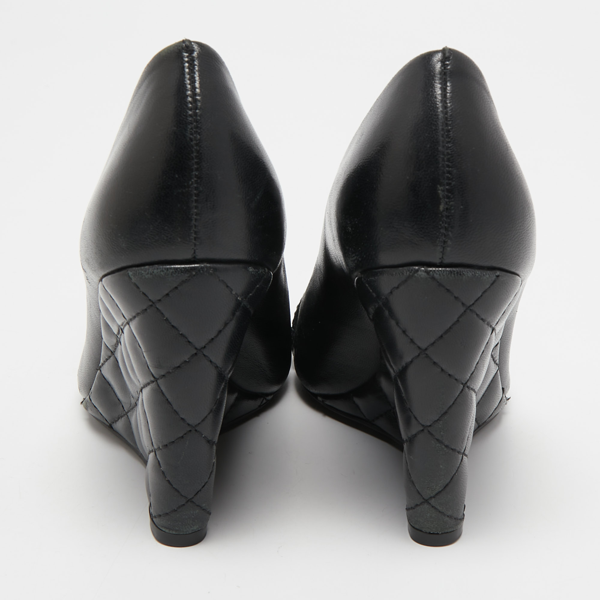 Tory Burch Black Leather Leila Peep Toe Wedge Pumps Size 38.5