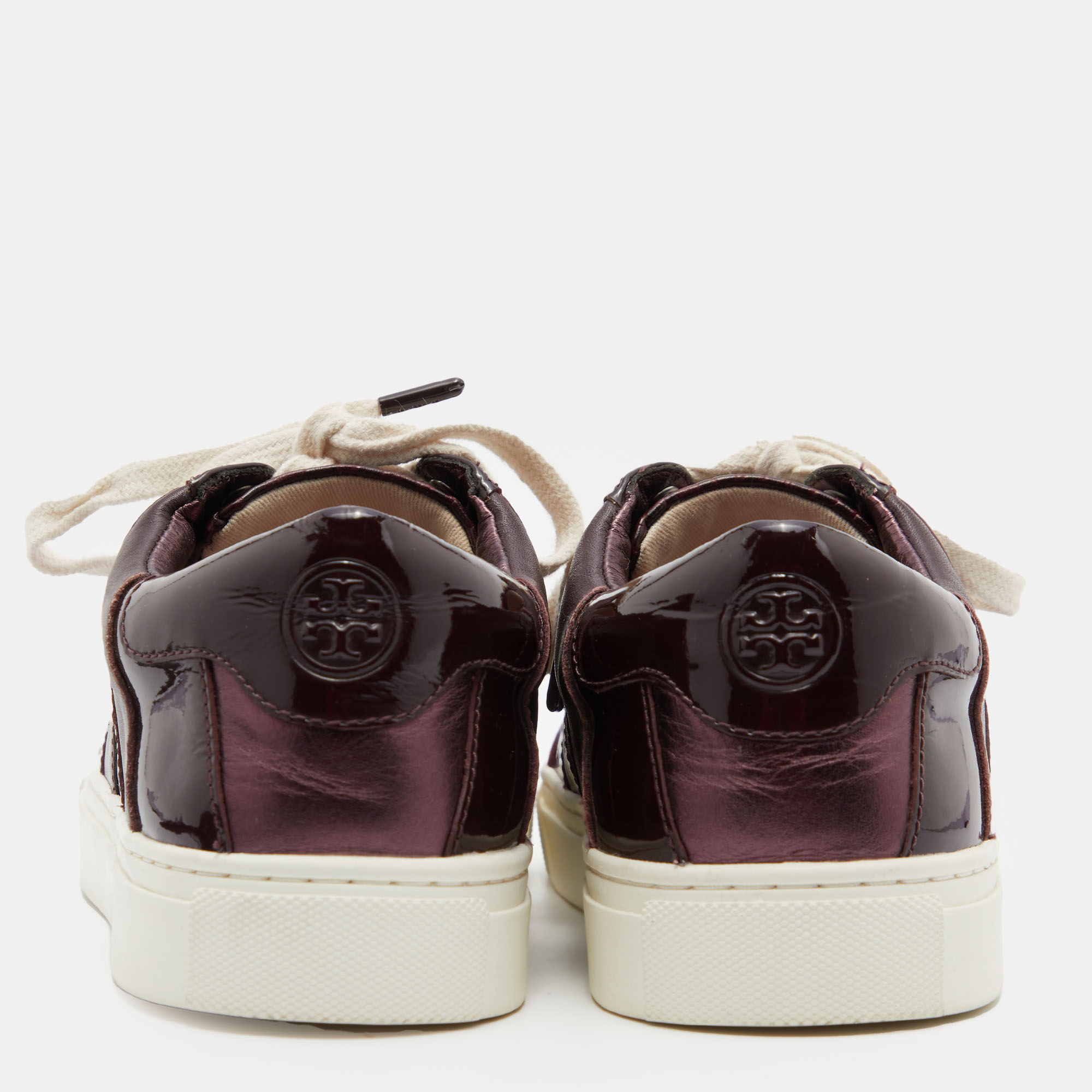 Tory Burch Burgundy Croc Embossed Leather And Patent  Low Top Sneakers Size 39