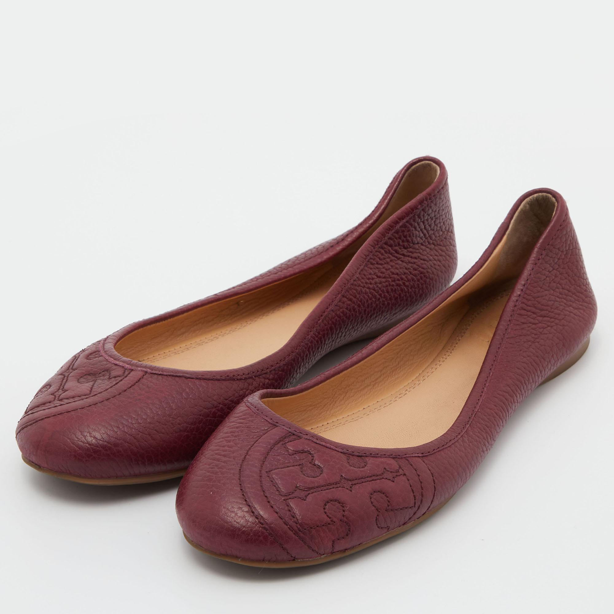 

Tory Burch Burgundy Leather Ballet Flats Size