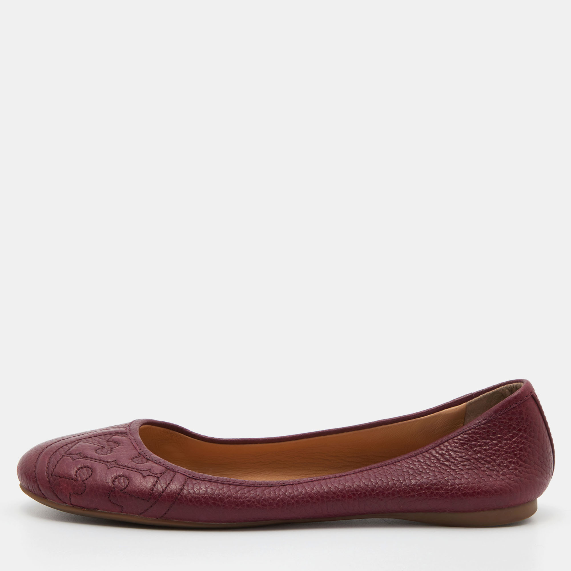 Tory Burch Burgundy Leather Ballet Flats Size 36.5