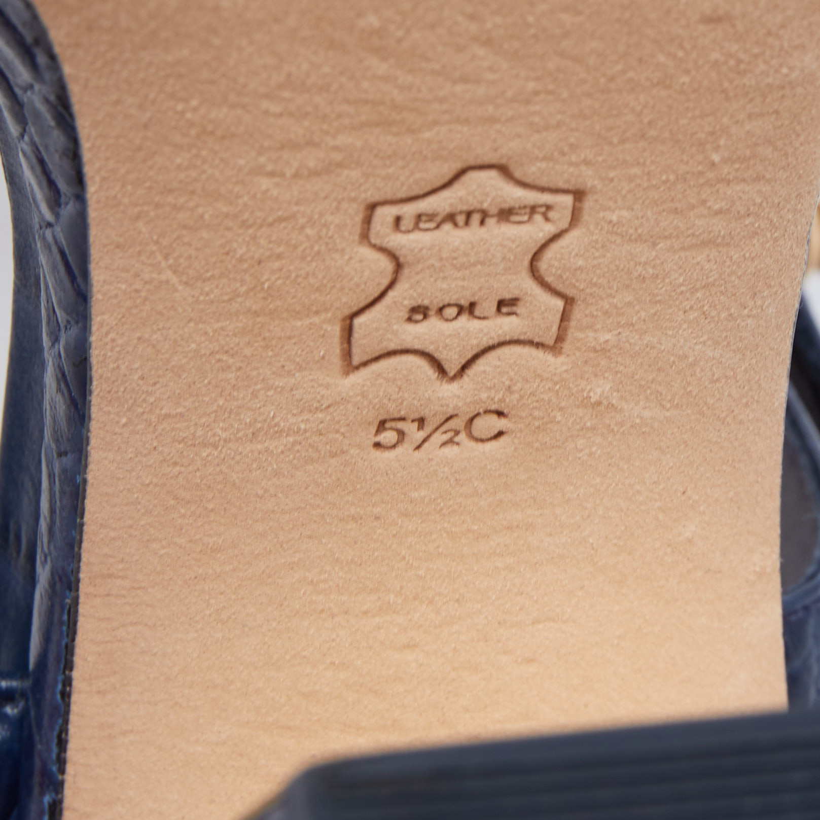 Tory Burch Blue Croc Embossed Leather Martine Platform Ankle Strap Sandals Size 35.5
