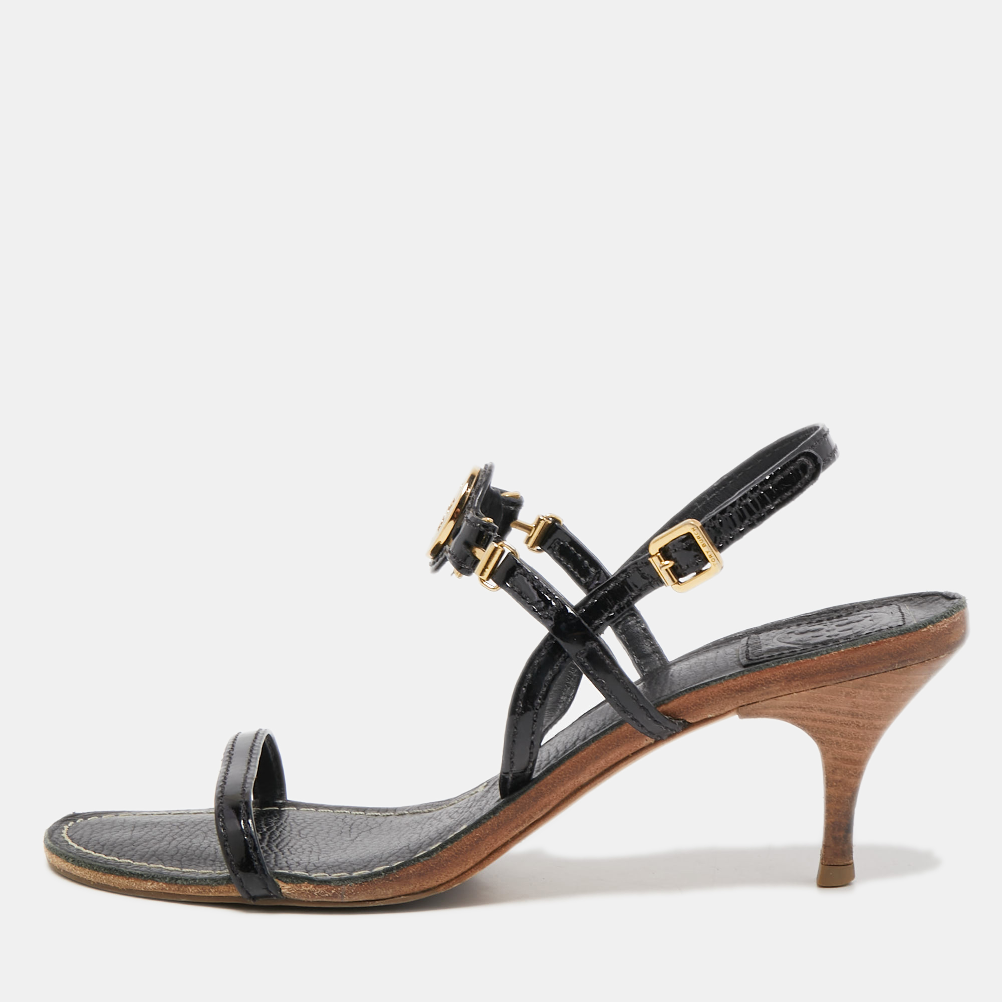Tory Burch Black Patent And Leather Ankle Strap Sandals Size 39.5