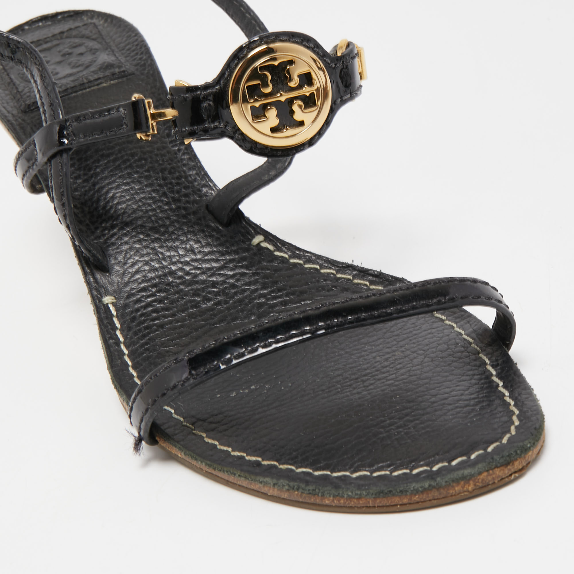 Tory Burch Black Patent And Leather Ankle Strap Sandals Size 39.5