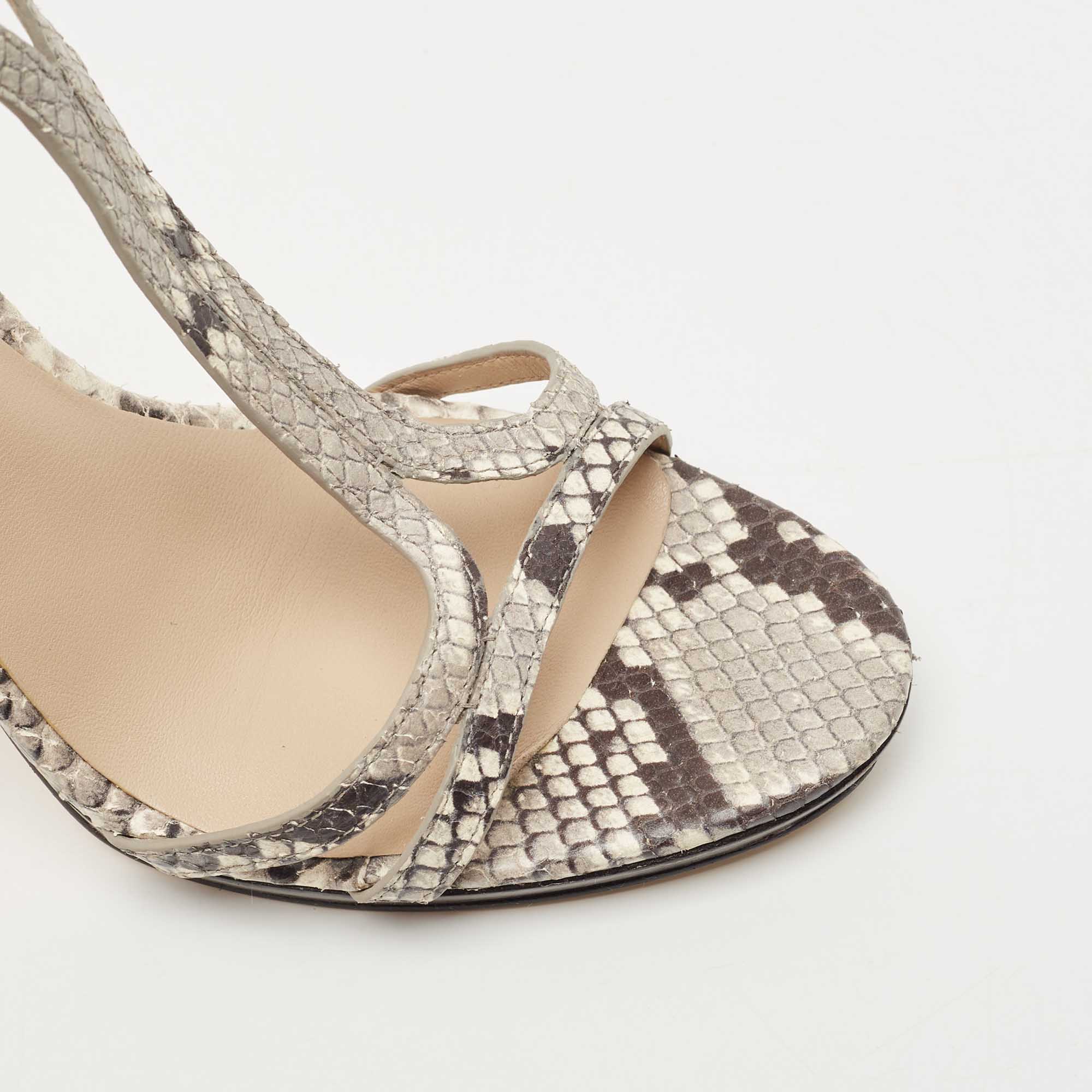 Tory Burch Grey/Black Python Embossed Leather Shelley Sandals Size 38.5