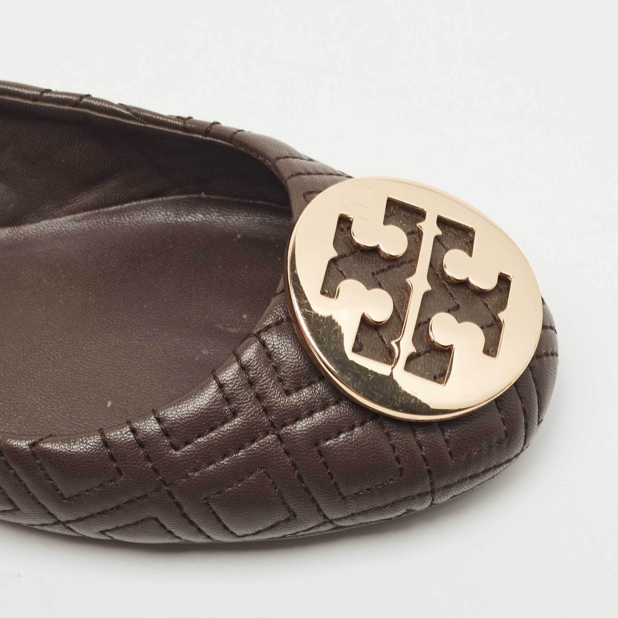 Tory Burch Brown Leather Scrunch Ballet Flats Size 35.5