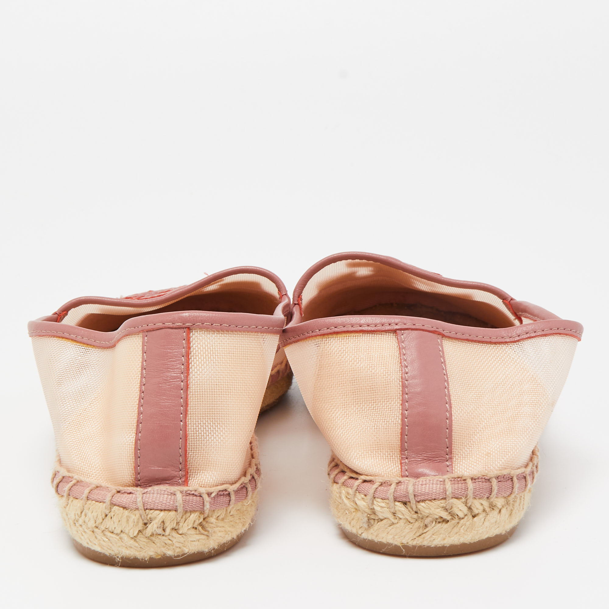 Tory Burch Pink Mesh And Leather Espadrilles Flats Size 37.5