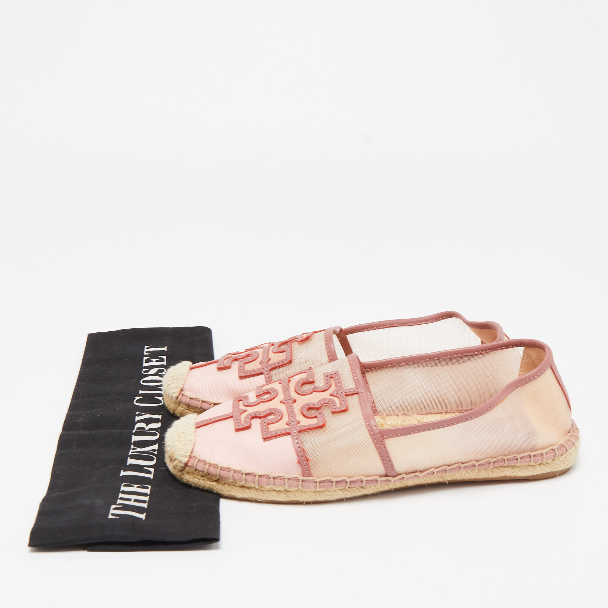 Tory Burch Pink Mesh And Leather Espadrilles Flats Size 37.5
