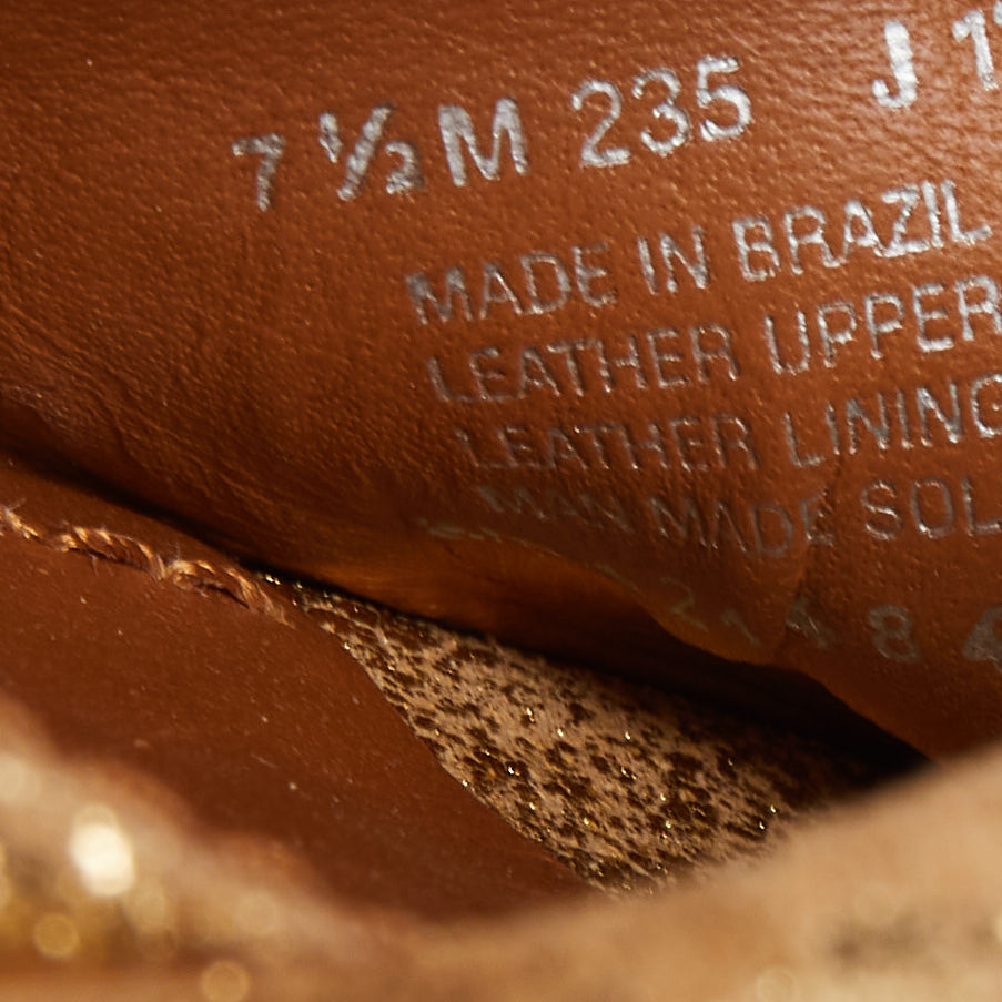 Tory Burch Metallic Gold Texture Suede Dahlia Wedge Sandals Size 38