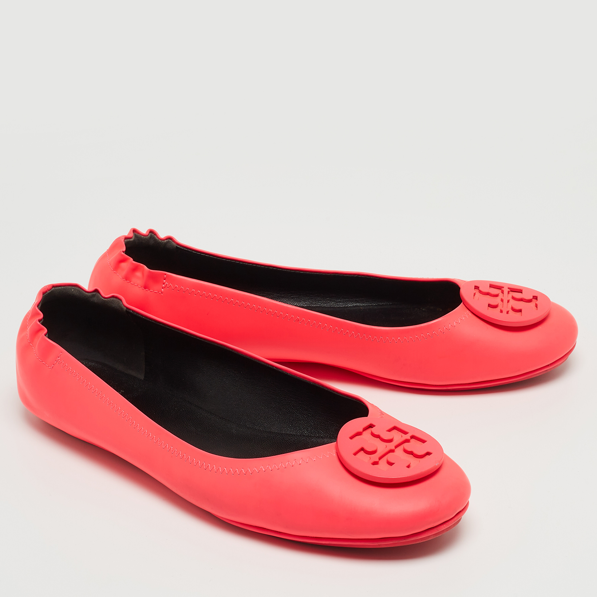 Tory Burch Neon Pink Leather Reva Ballet Flats Size 40.5