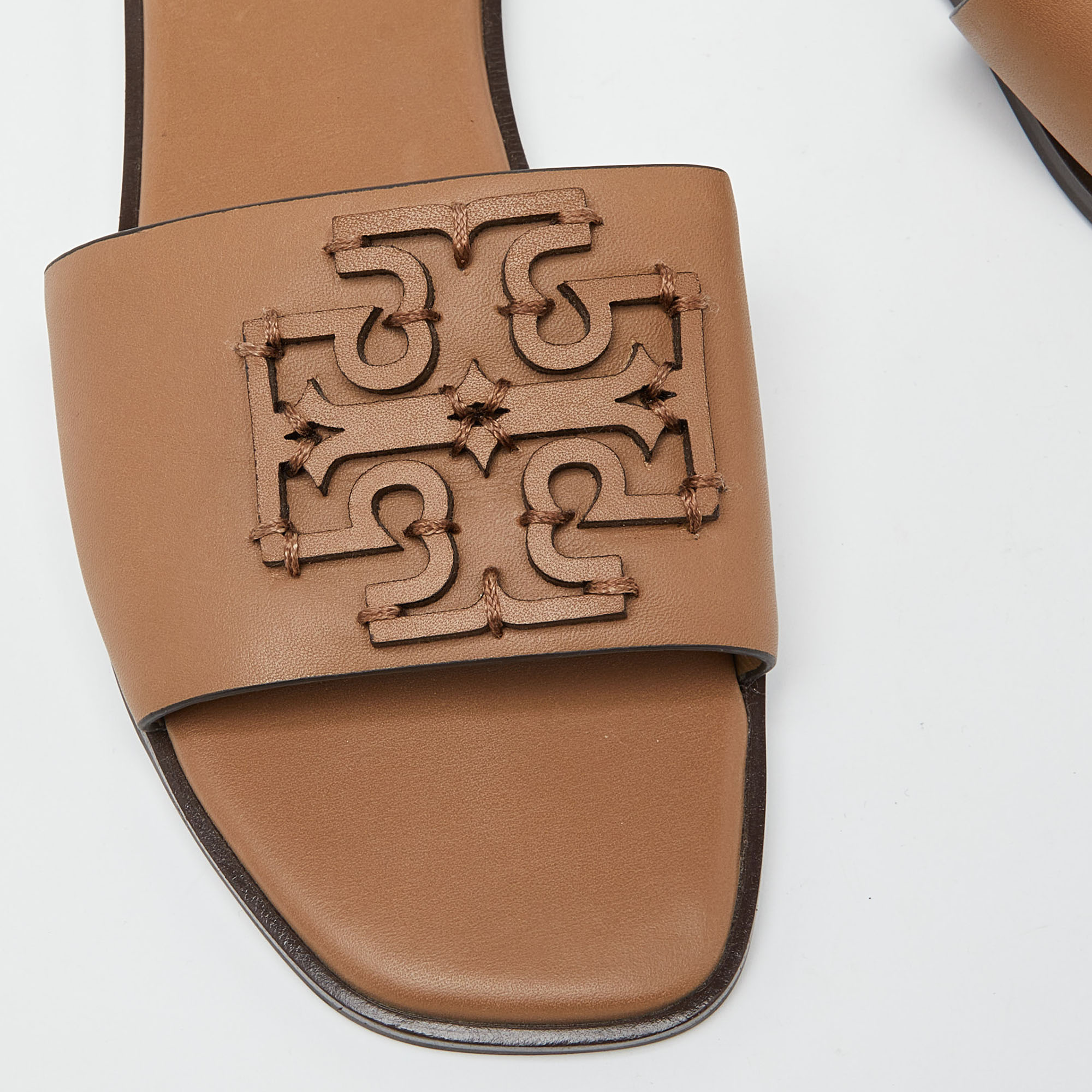 Tory Burch Beige Leather Ines Slide Sandals Size 38