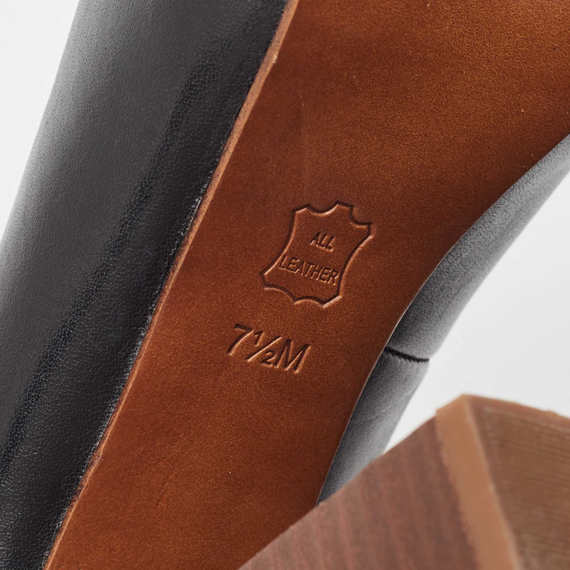 Tory Burch Black Leather Cantrelle Peep Toe Platform Pumps  Size 37.5