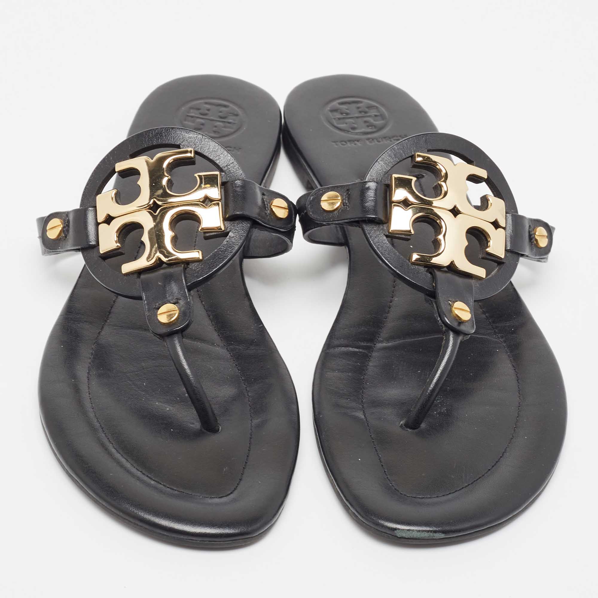 Tory Burch Black Leather Thong Flats Size 39