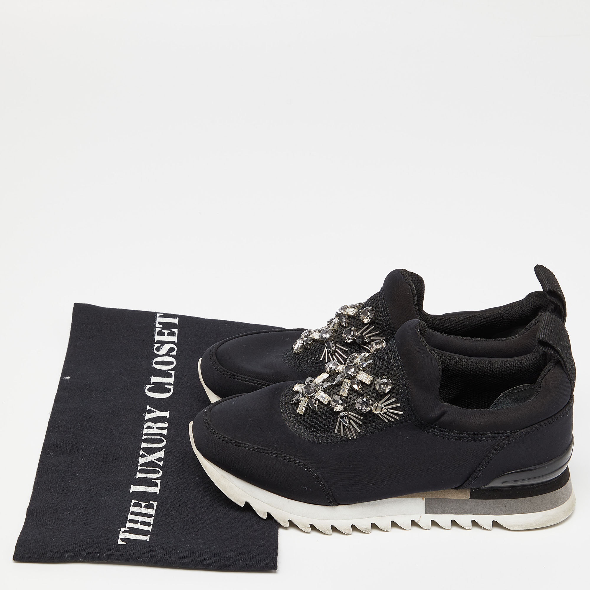 Tory Burch Black Neoprene Rosas Embellished Runner Sneakers Size 36