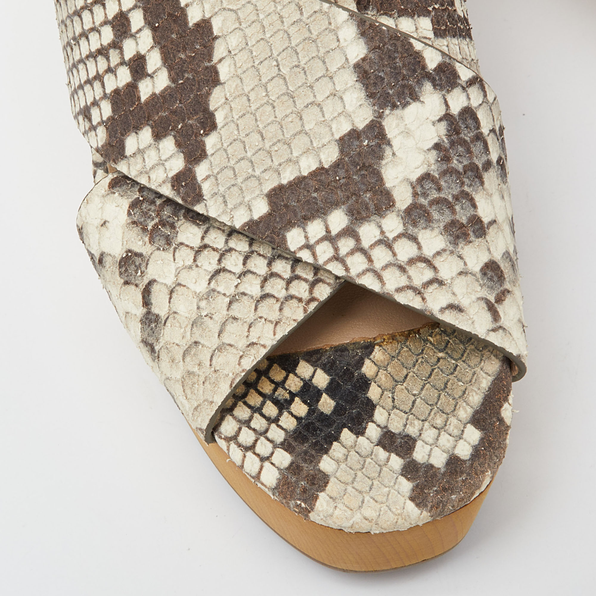 Tory Burch Beige Python Embossed Cork Wedge Strappy Platform Sandals Size 38.5