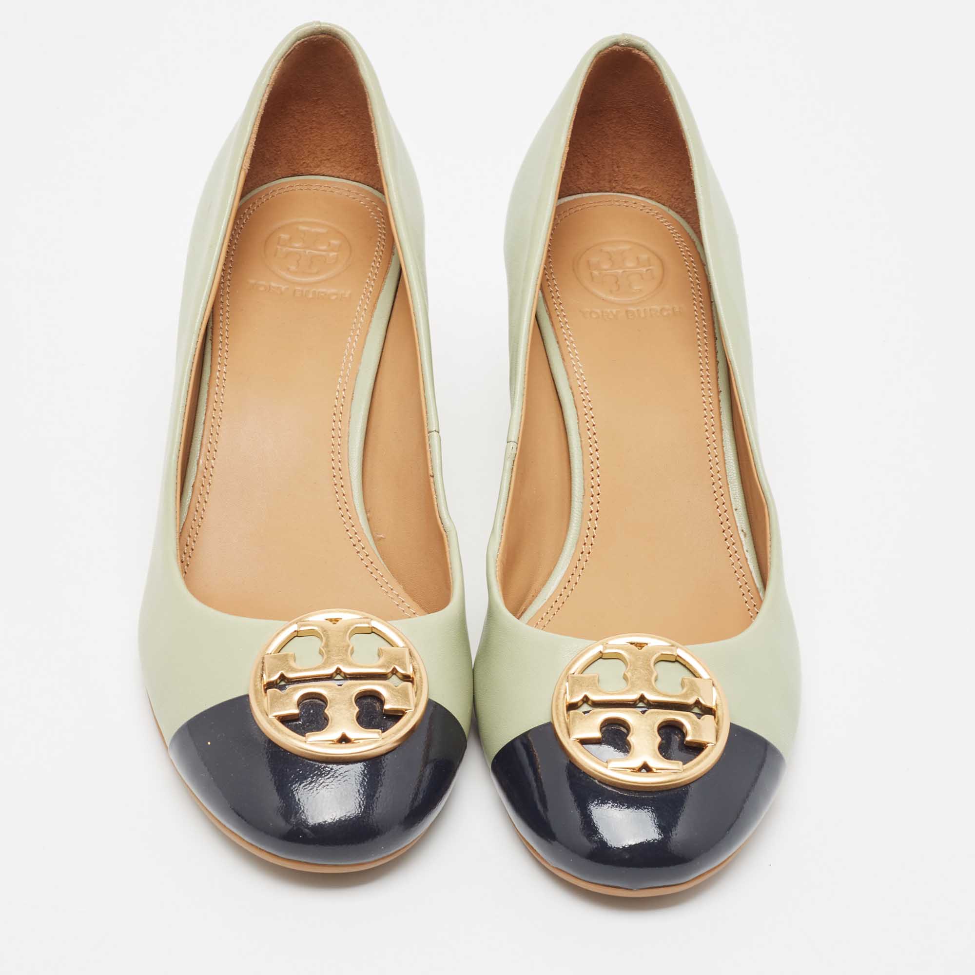 Tory Burch Green/Black  Patent And Leather Chelsea Pumps Size 37.5