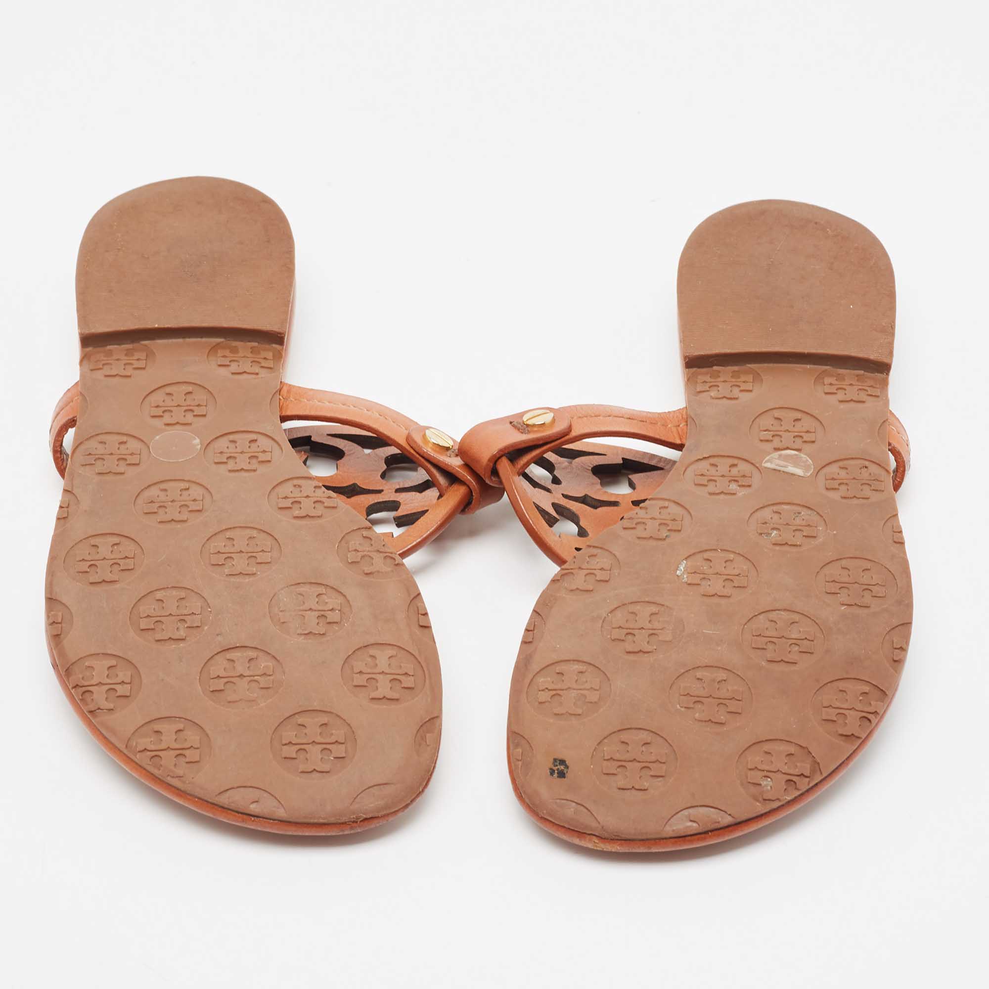 Tory Burch Brown Leather Thong Flat Slides Size 36.5