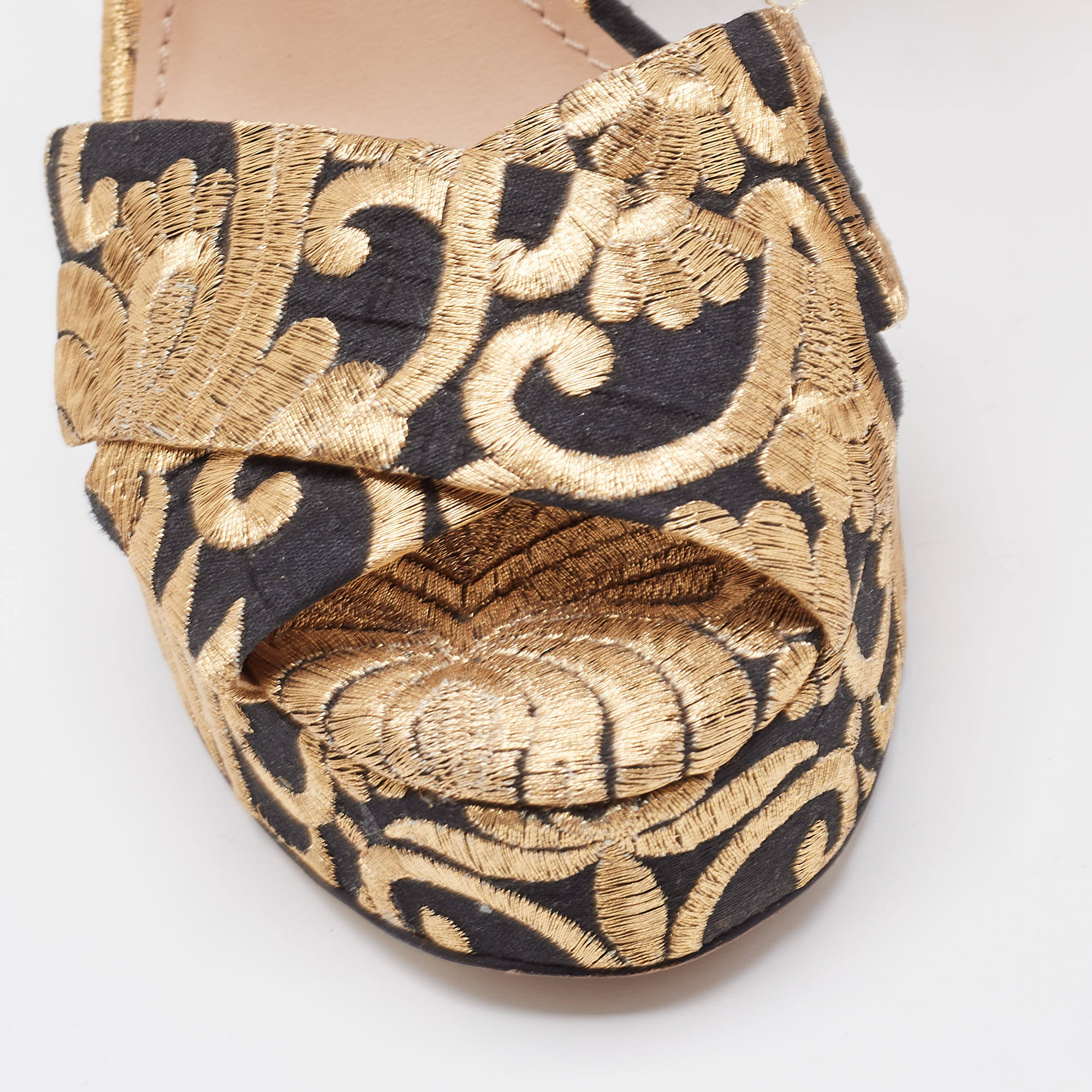Tory Burch Gold/Black Brocade Fabric Loretta Sandals Size 36