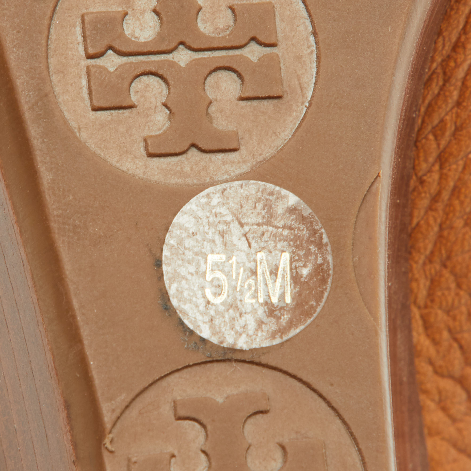 Tory Burch Beige Leather Reva Peep Toe Wedge Pumps Size 36
