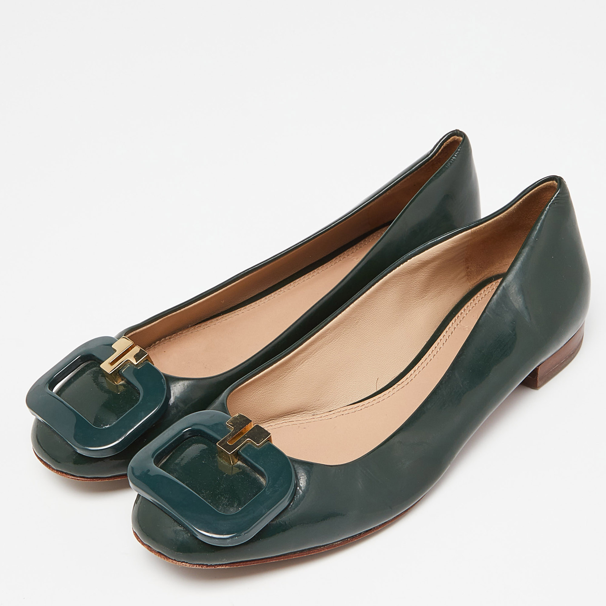 Tory Burch Green Patent Leather Ballet Flats Size 37