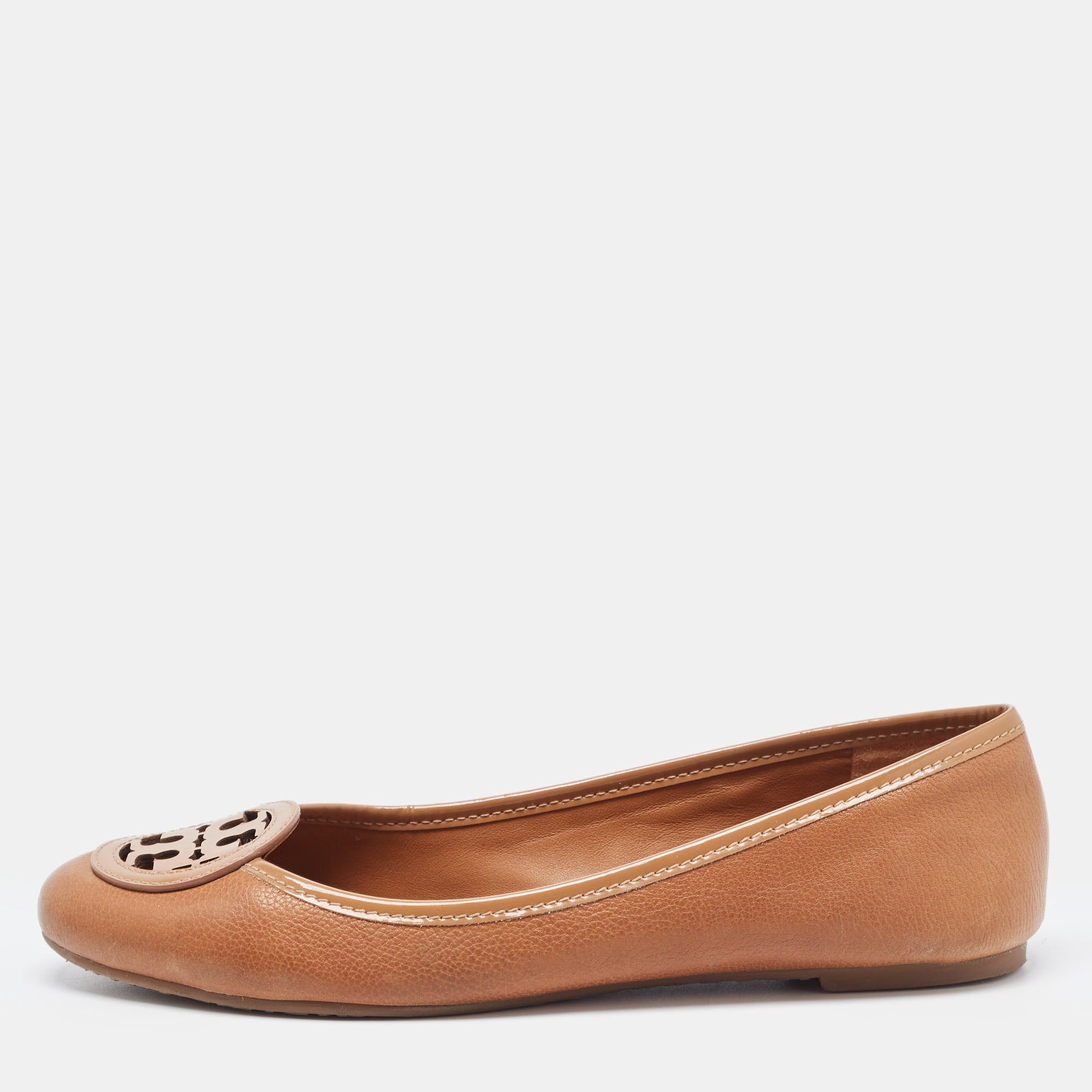 Tory Burch Brown Leather Lowell Ballet Flats Size 38