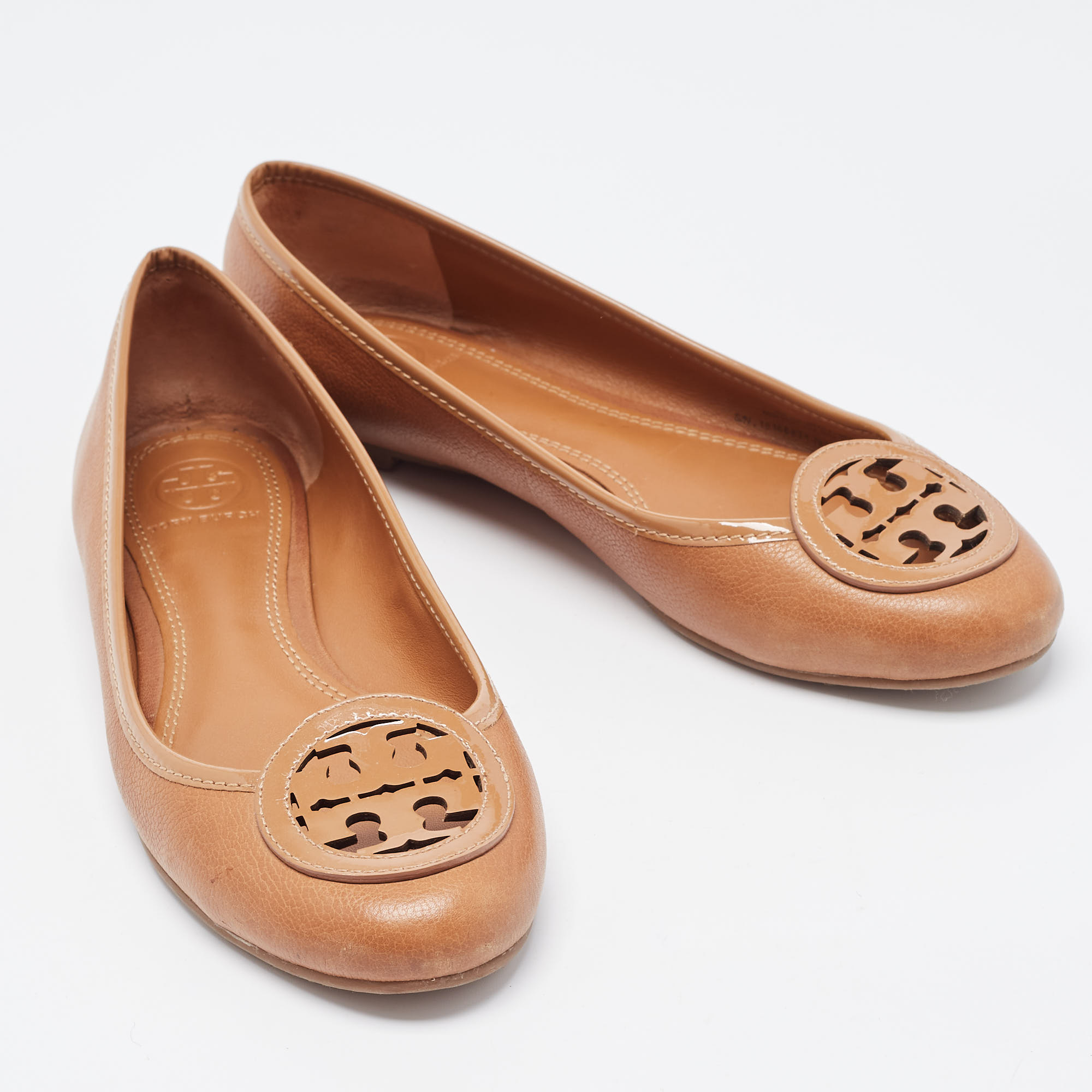 Tory Burch Brown Leather Lowell Ballet Flats Size 38