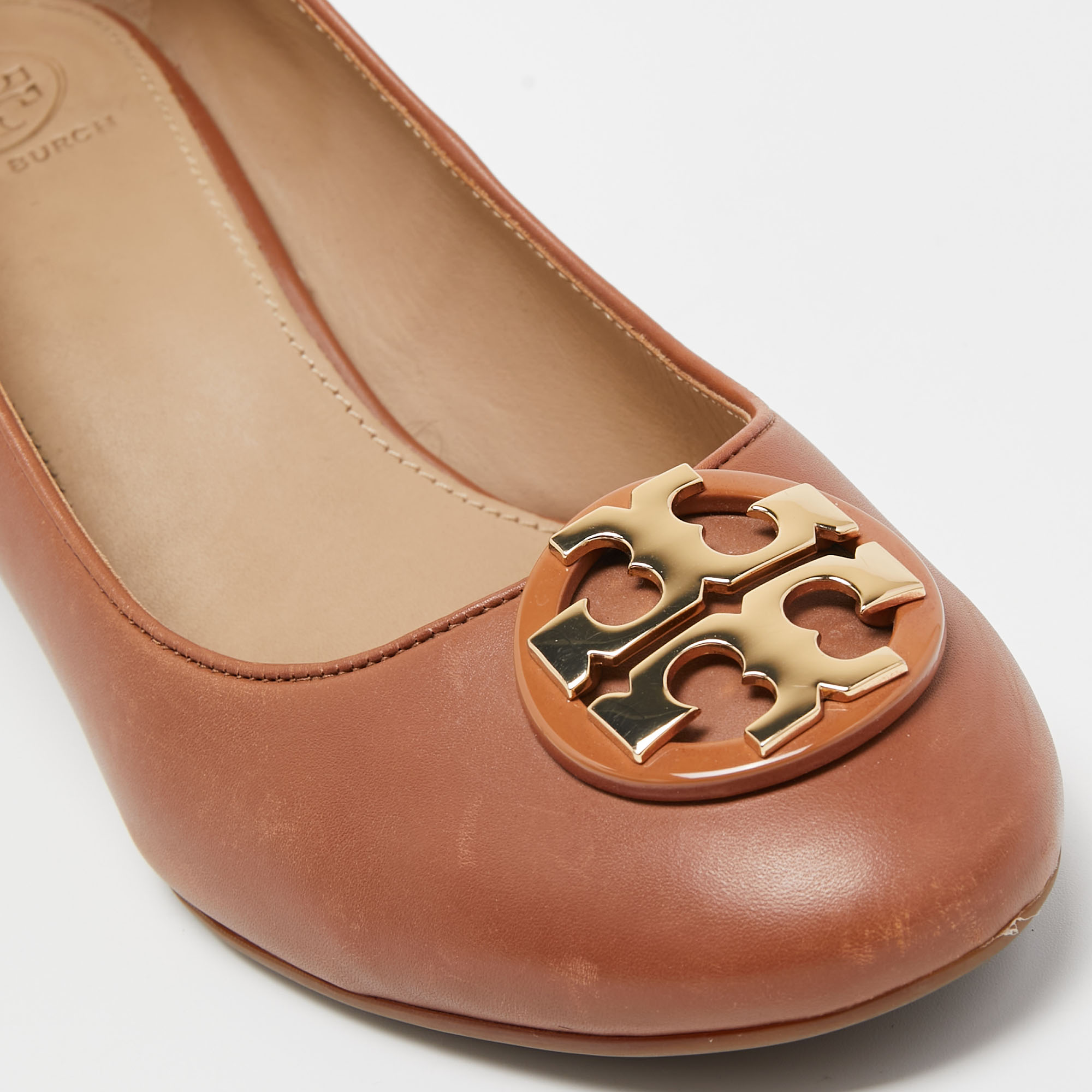 Tory Burch Brown Leather Janey Buckle Detail Block Heel Pumps Size 39