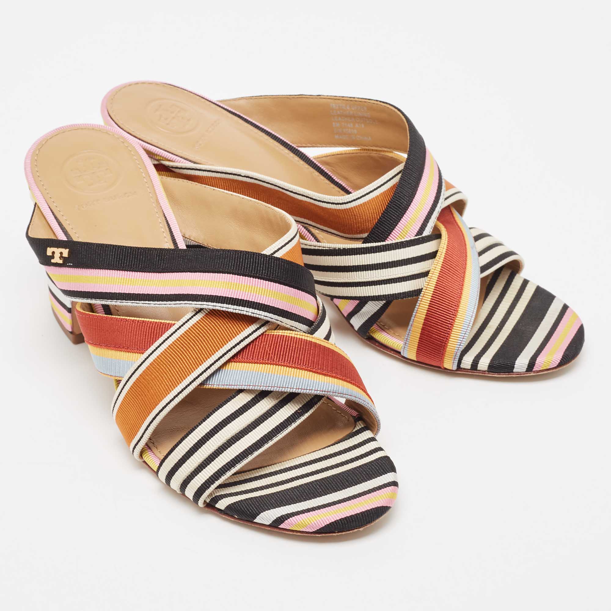 Tory Burch Multicolor Striped Canvas Graham Slide Sandals Size 38.5