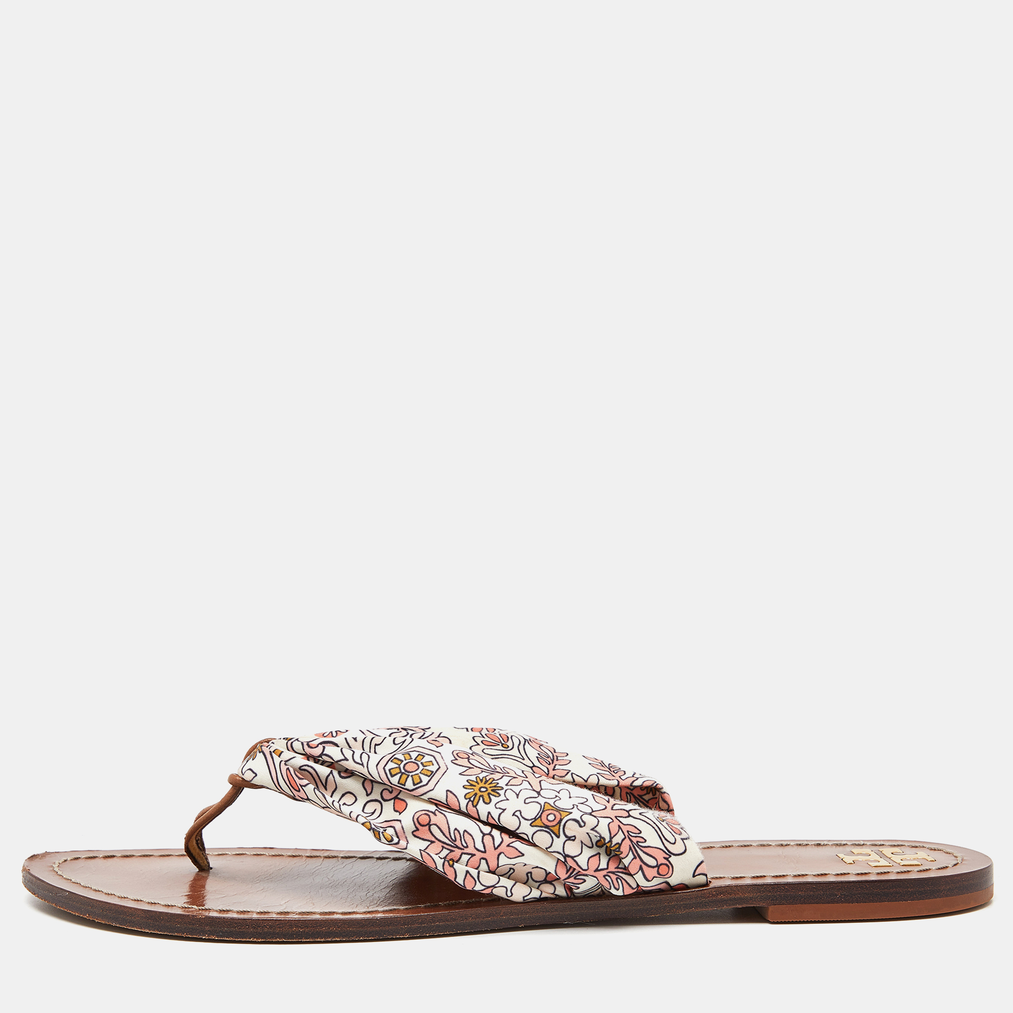 Tory burch multicolor print satin carson thong sandals size 41