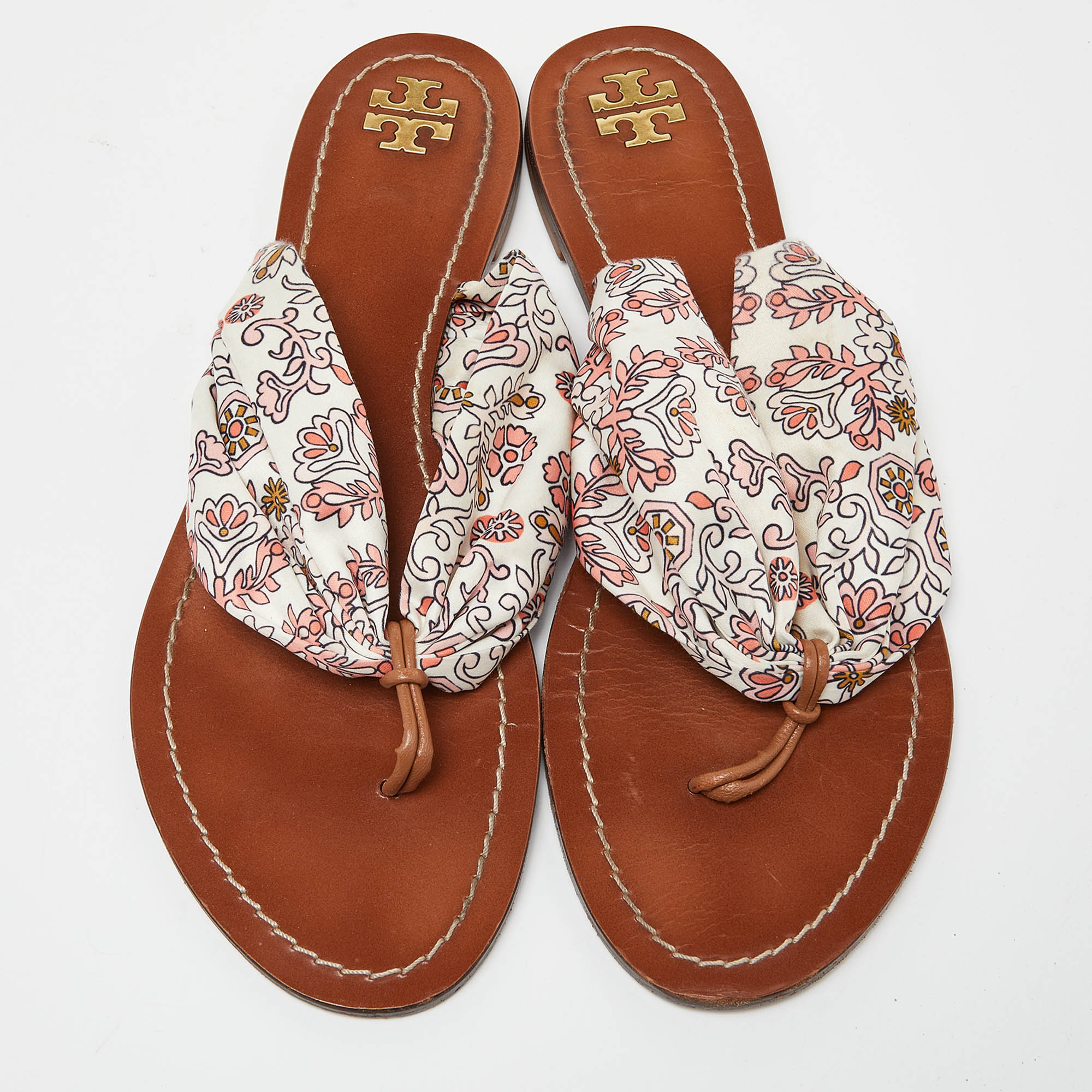 Tory Burch Multicolor Print Satin Carson Thong Sandals Size 41