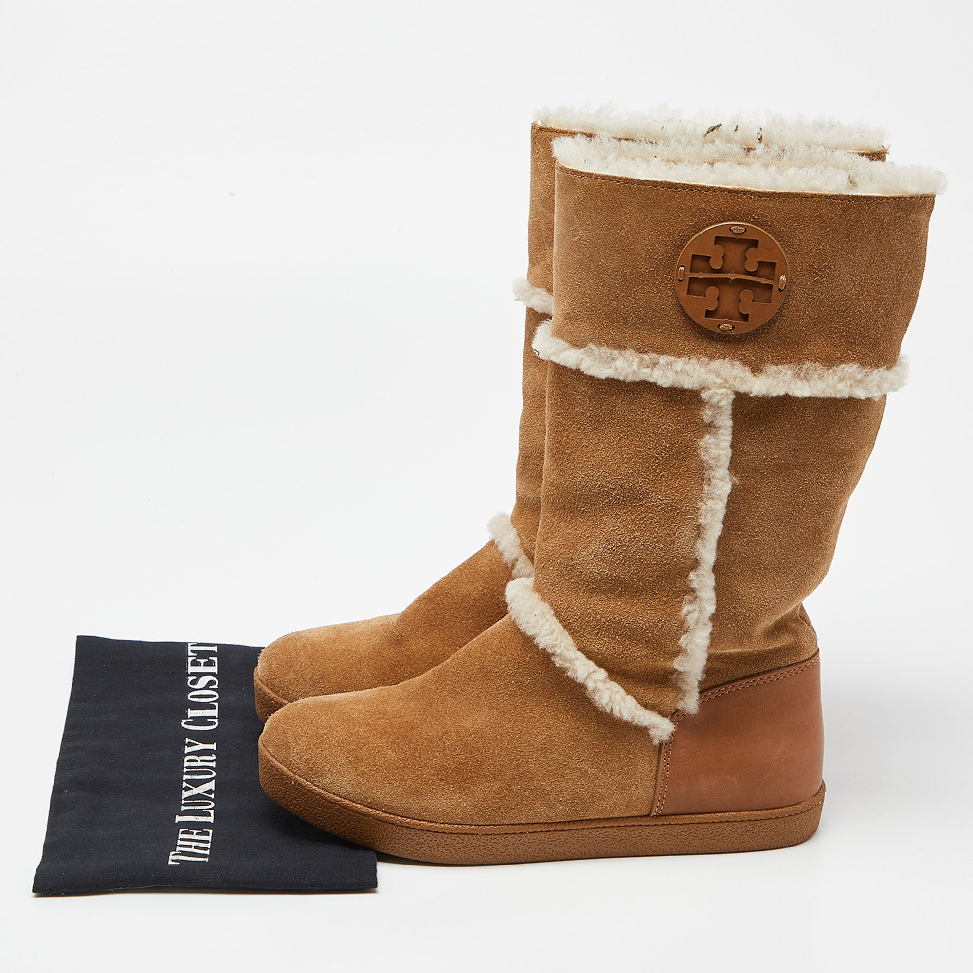 Tory Burch Brown Nubuck And Leather Snow Boots Size 38.5