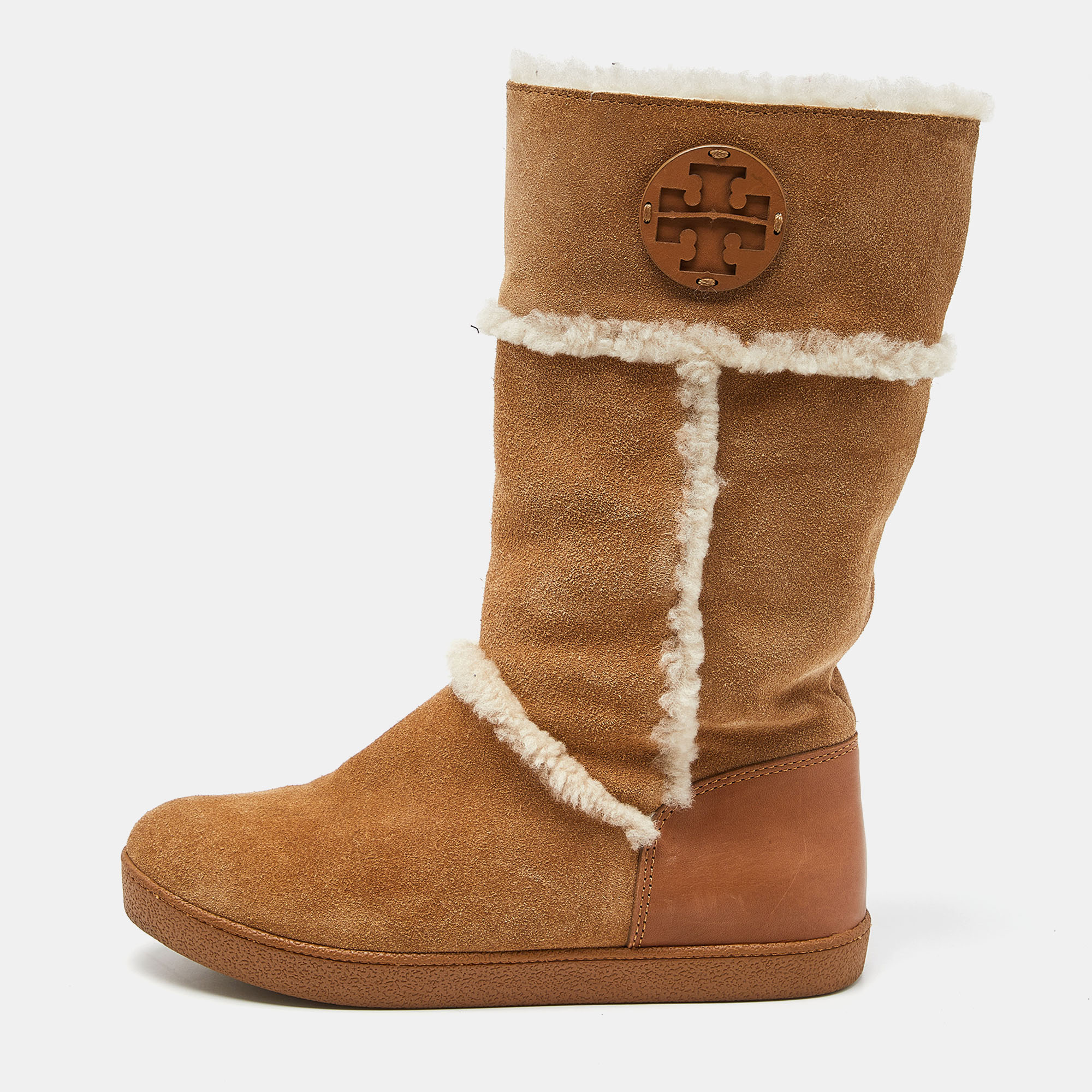 Tory Burch Brown Nubuck And Leather Snow Boots Size 38.5