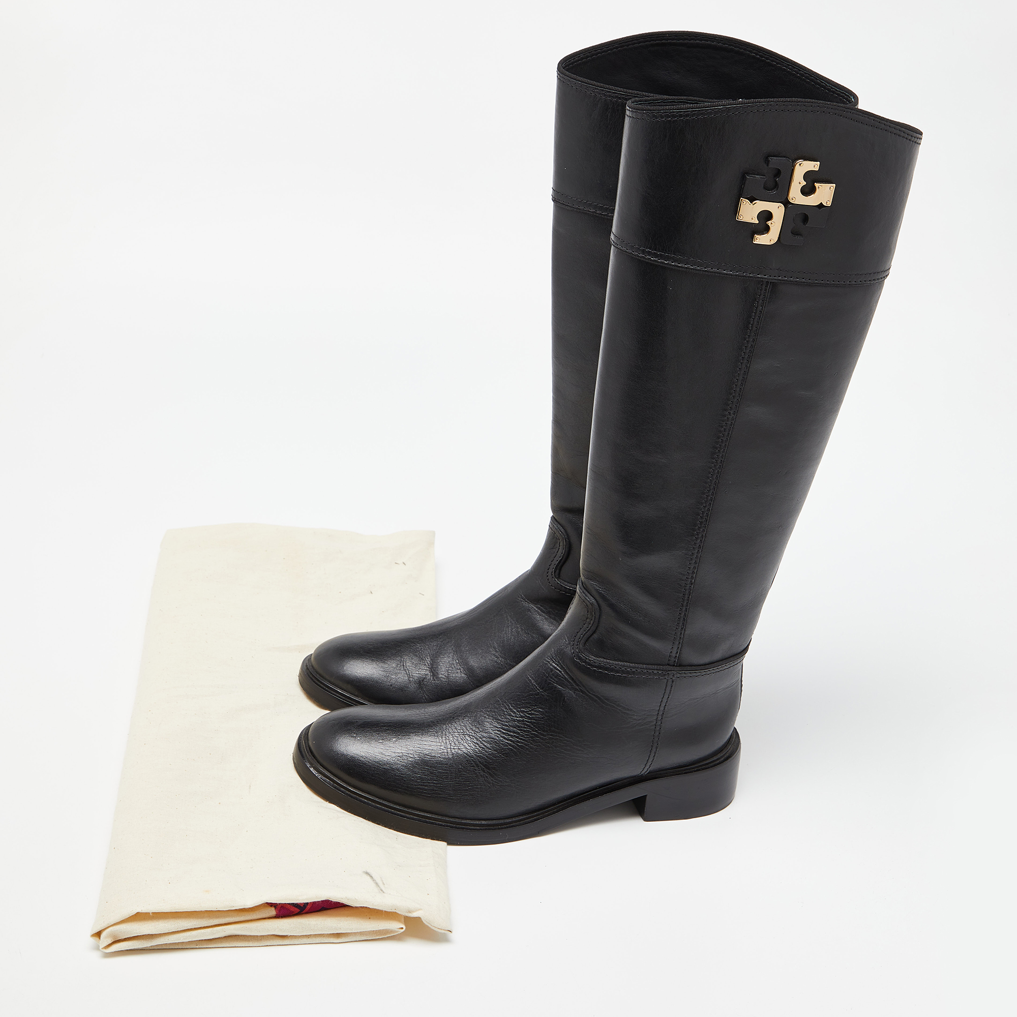 Tory Burch Black Leather Knee Length Boots Size 38.5