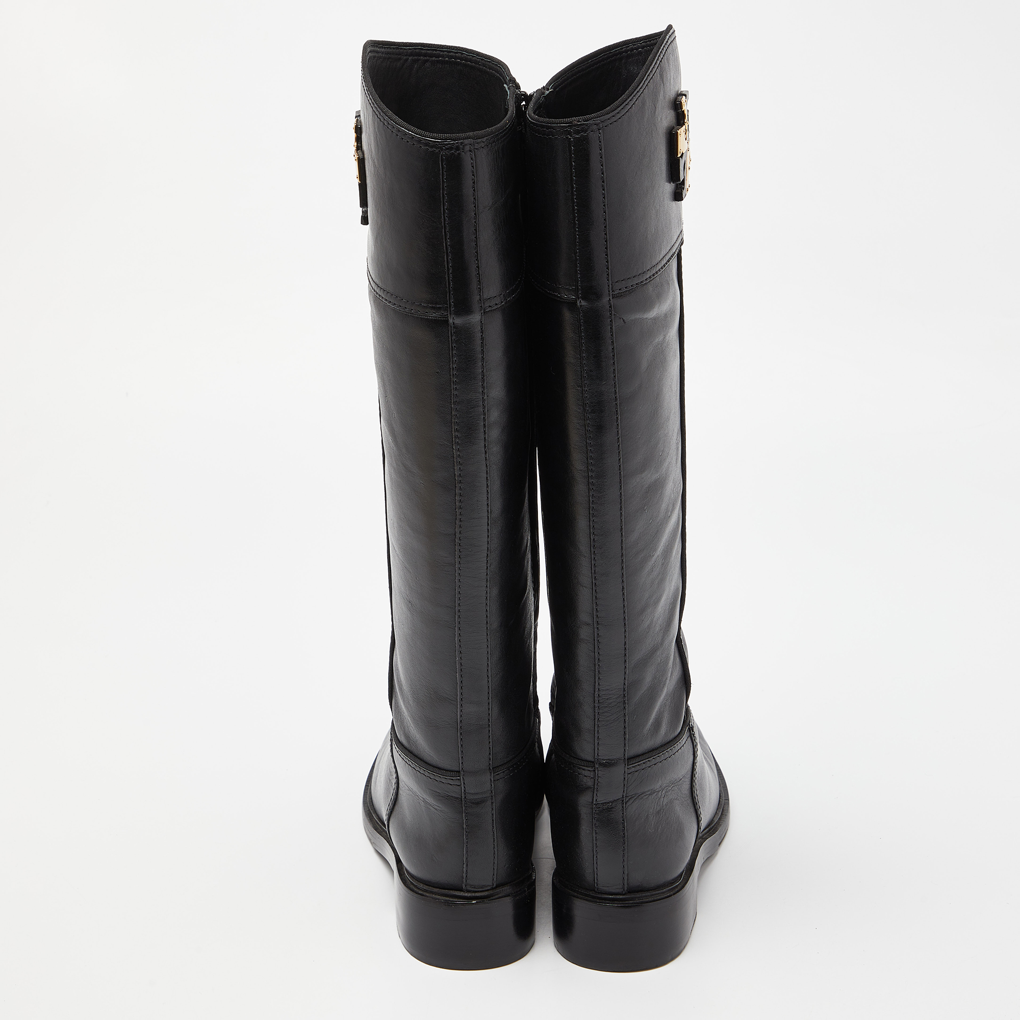 Tory Burch Black Leather Knee Length Boots Size 38.5