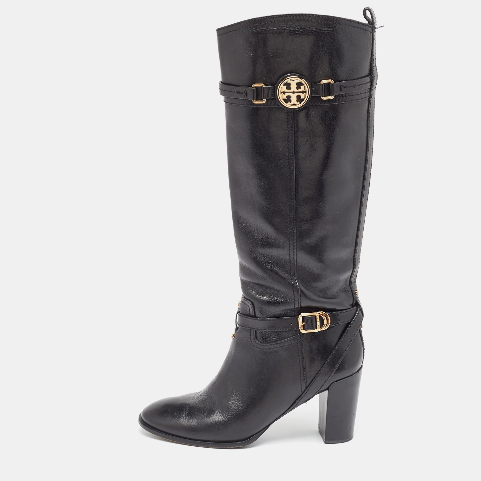 Tory burch black leather knee length boots size 40.5