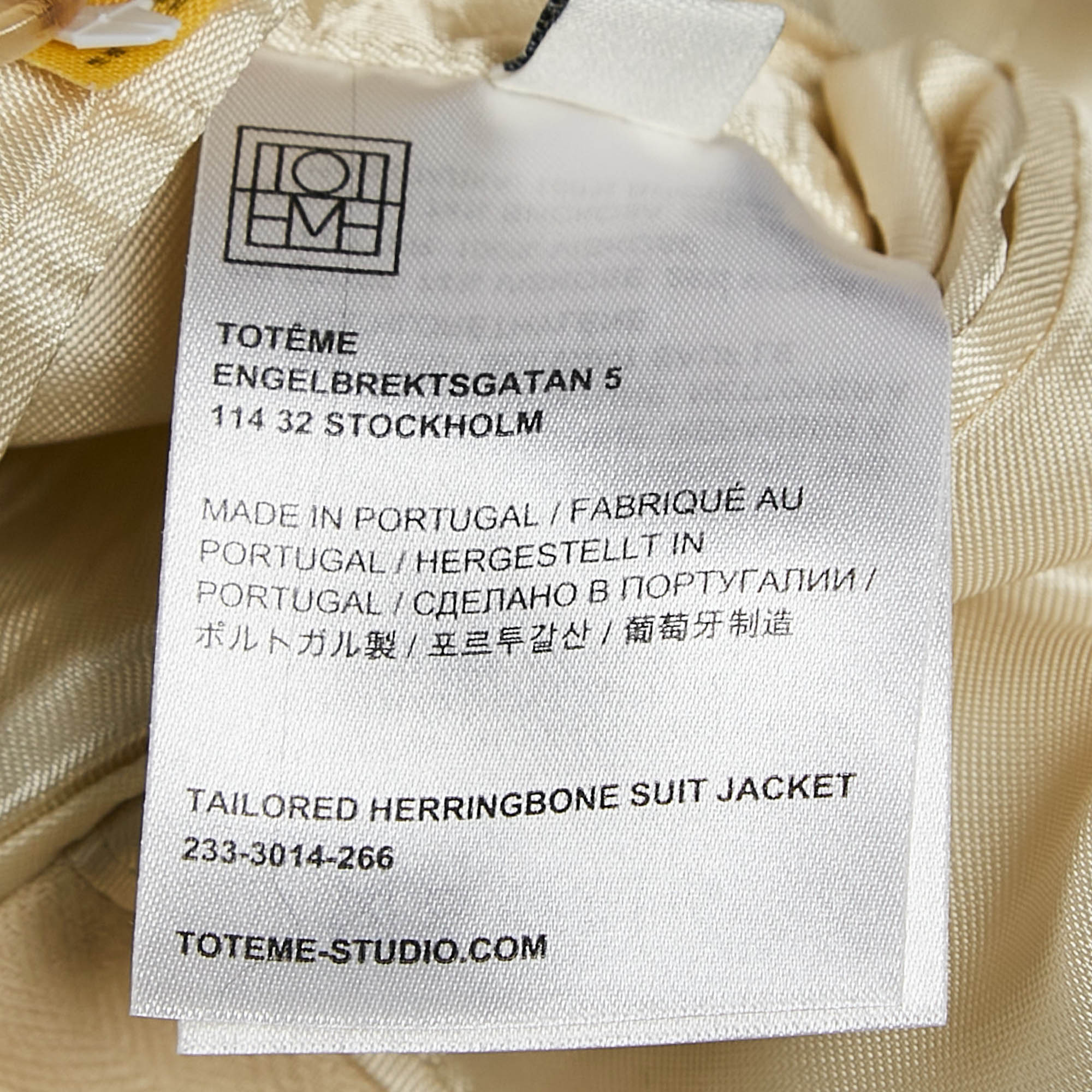 Toteme Cream Herringbone Single Breasted Tailored Jacket S