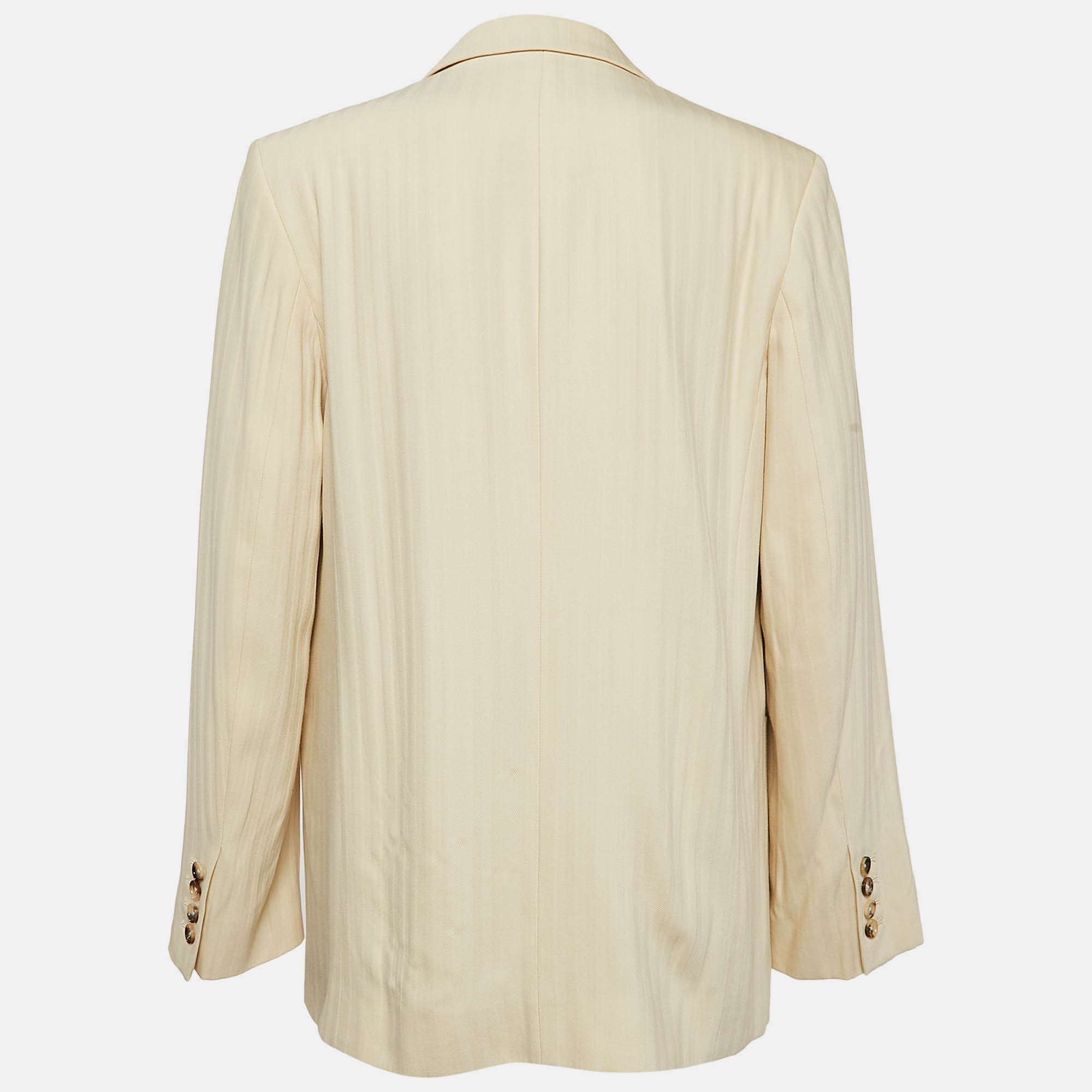 Toteme Cream Herringbone Single Breasted Tailored Jacket S