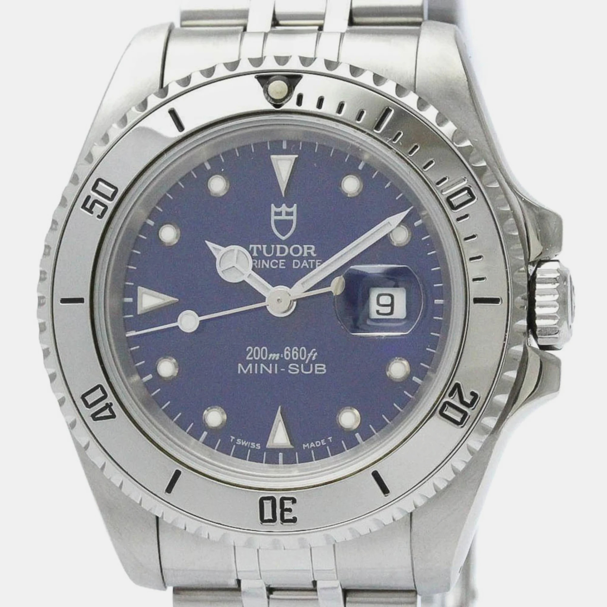 Tudor Blue Stainless Steel Prince Oysterdate 73190 Automatic Women's Wristwatch 34 Mm