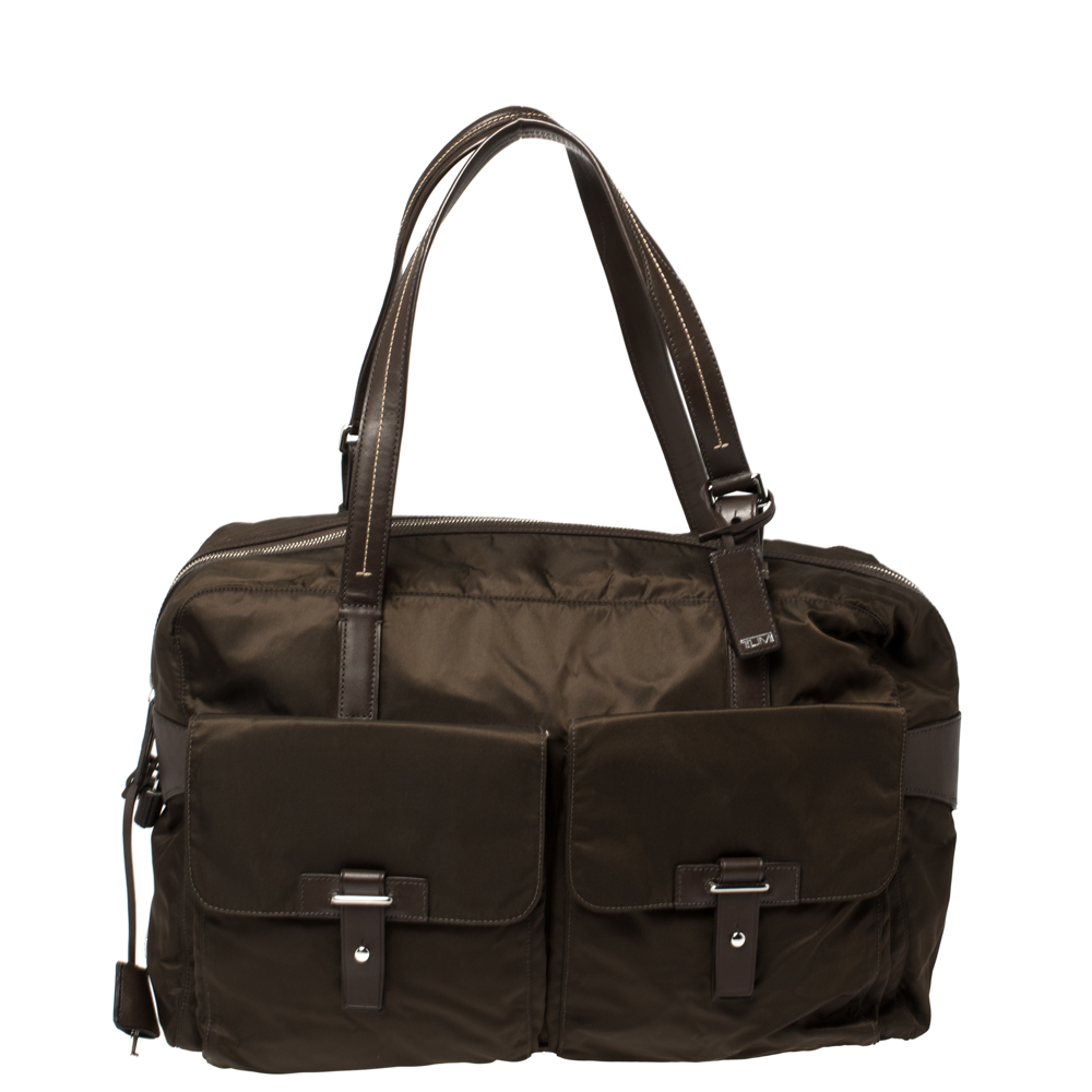 TUMI Brown Nylon and Leather Cortina Boarding Bag