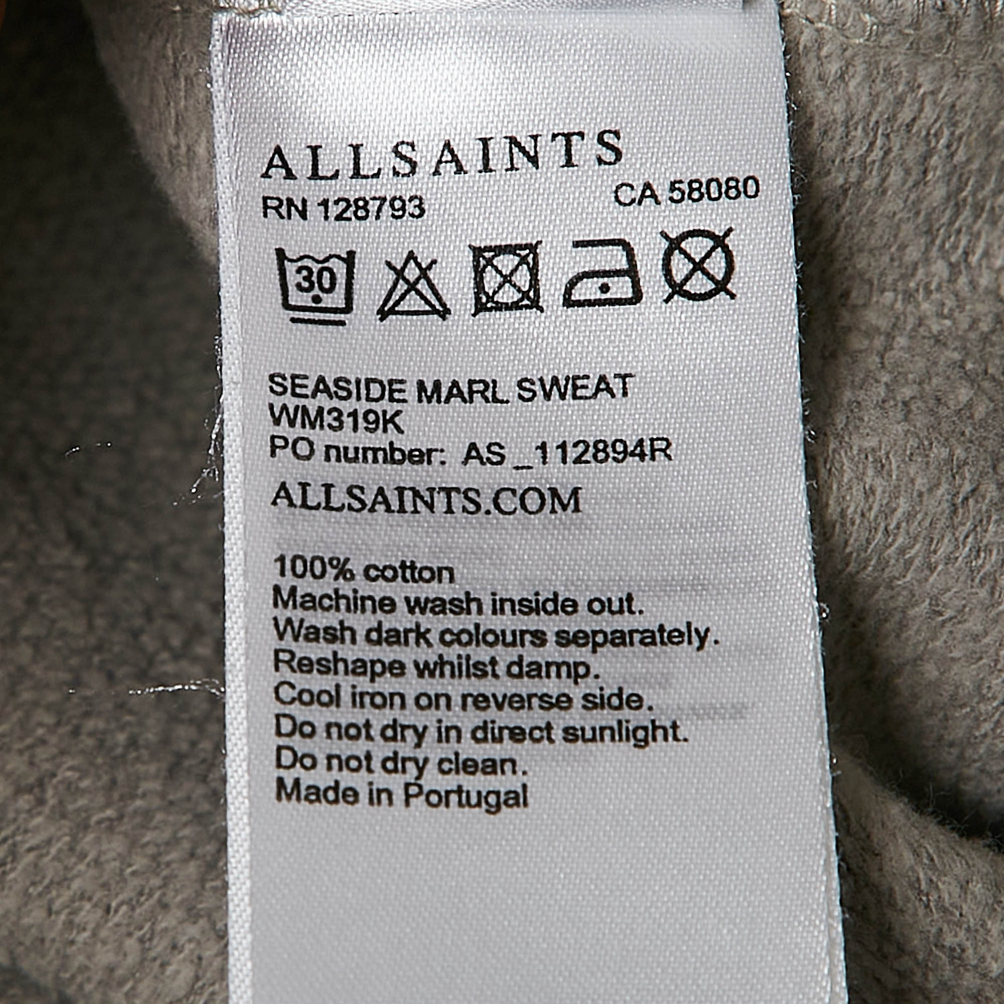 All Saints Grey Cotton Knit Raw Edge Crew Neck Sweatshirt M