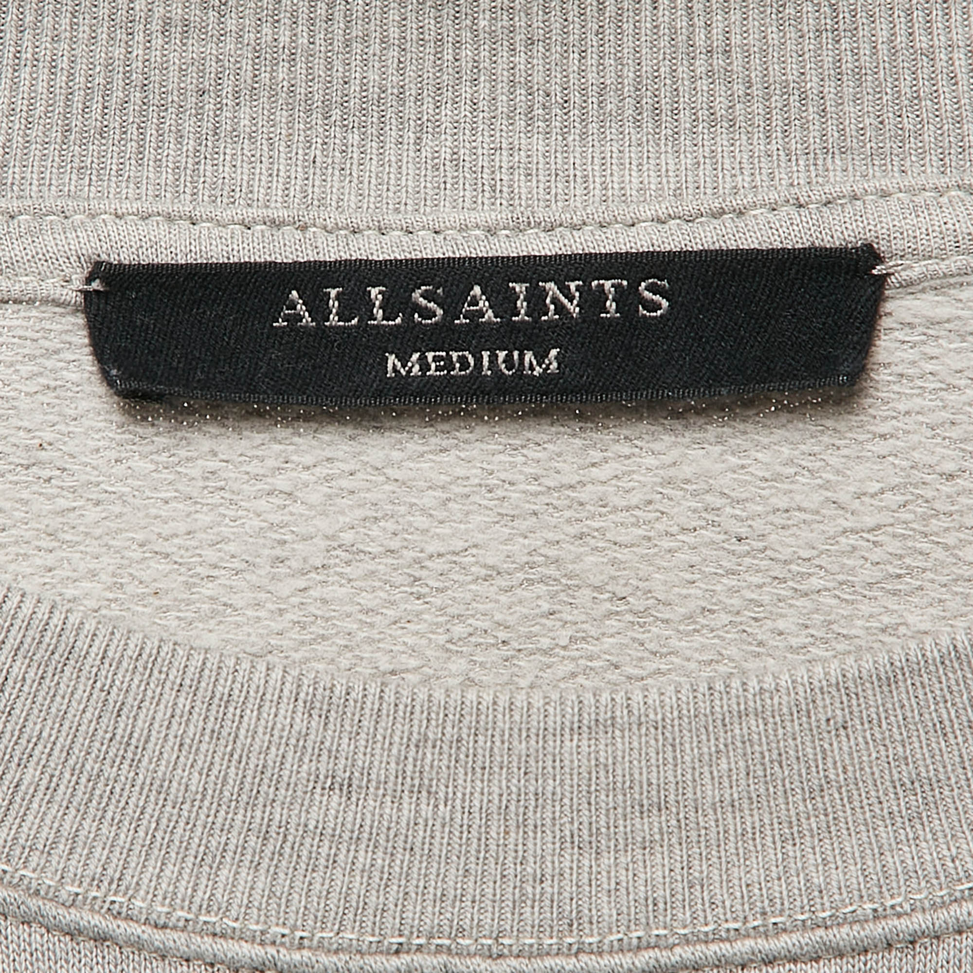 All Saints Grey Cotton Knit Raw Edge Crew Neck Sweatshirt M