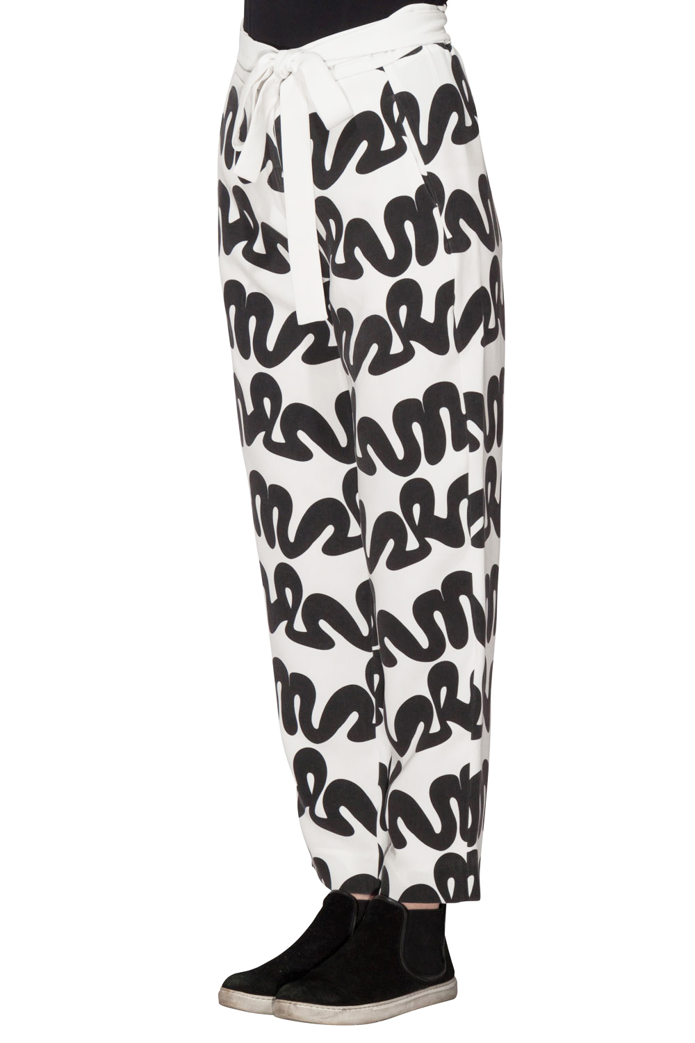 Issa Black and White Squiggle Print Waist Tie Detail Ola Pants S