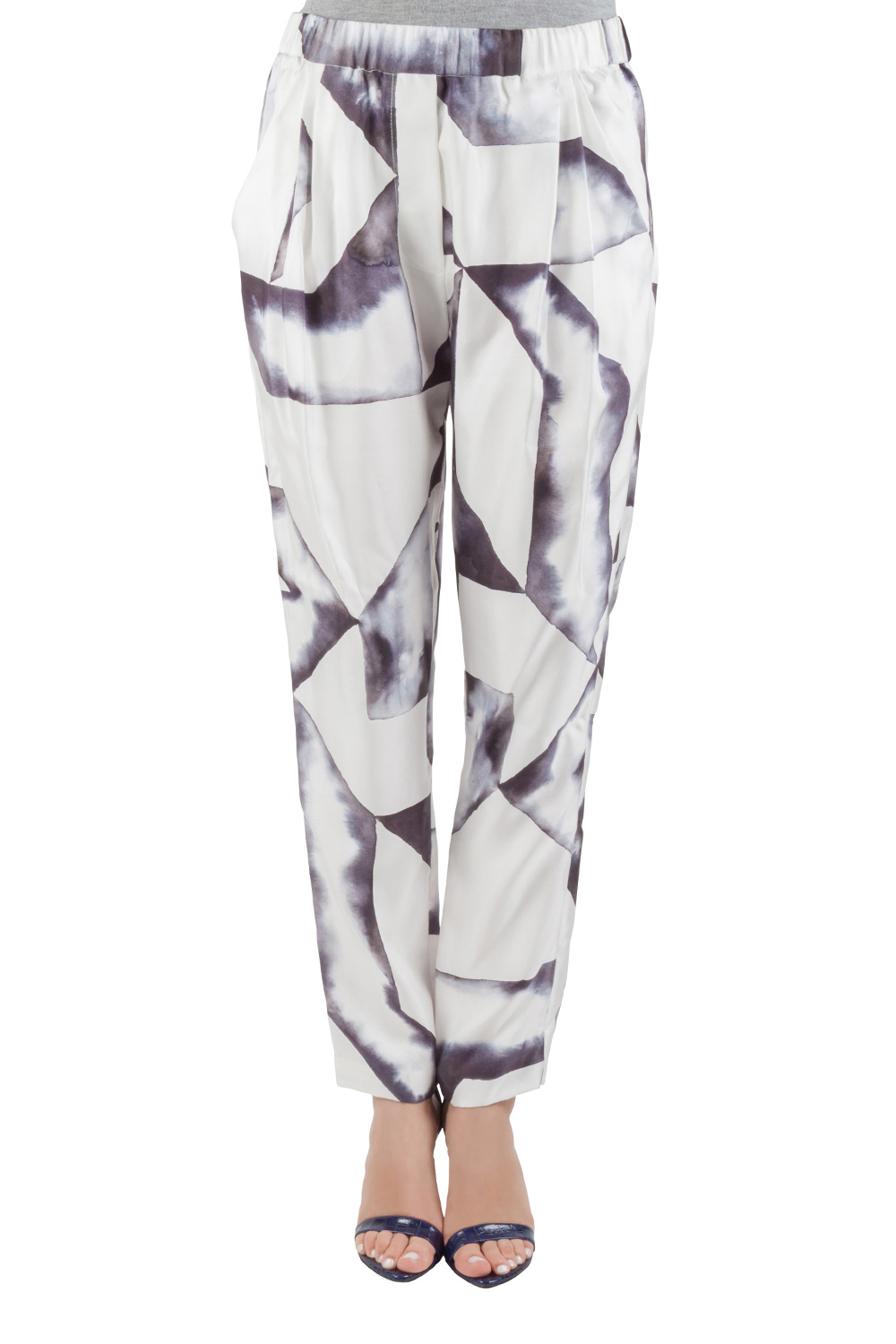 Image of . Philip Lim Monochrome Geometric Print Silk Twill Relaxed Trousers S