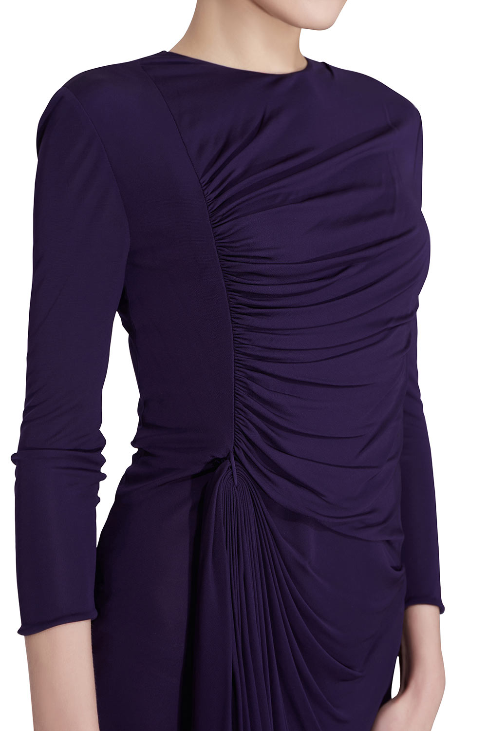 3.1 Phillip Lim Purple Jersey Ruched Front Draped Long Sleeve Dress XS