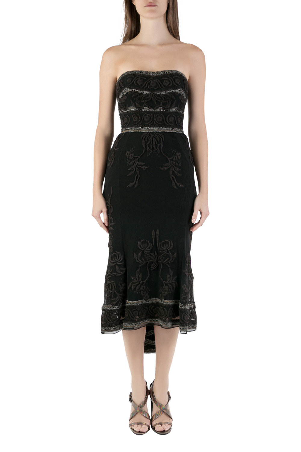 Image of Temperley London Vintage Black Embroidered Beaded Tulle Strapless Dress S