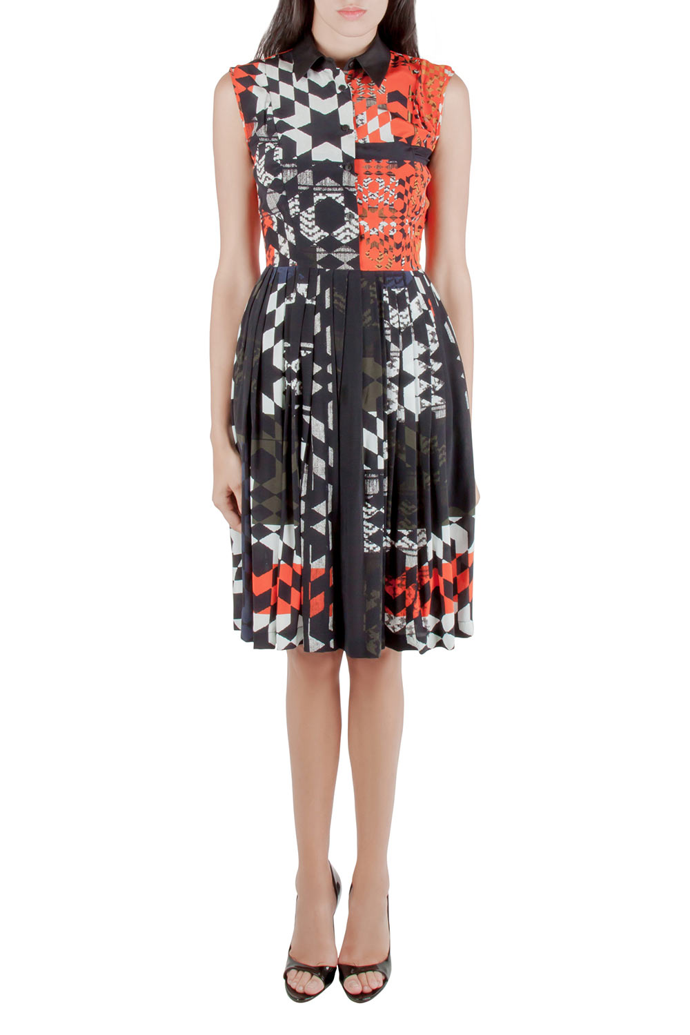 Image of Preen by Thornton Bregazzi Multicolor Starbox Print Silk Sleeveless Midi Shirt Dress XS