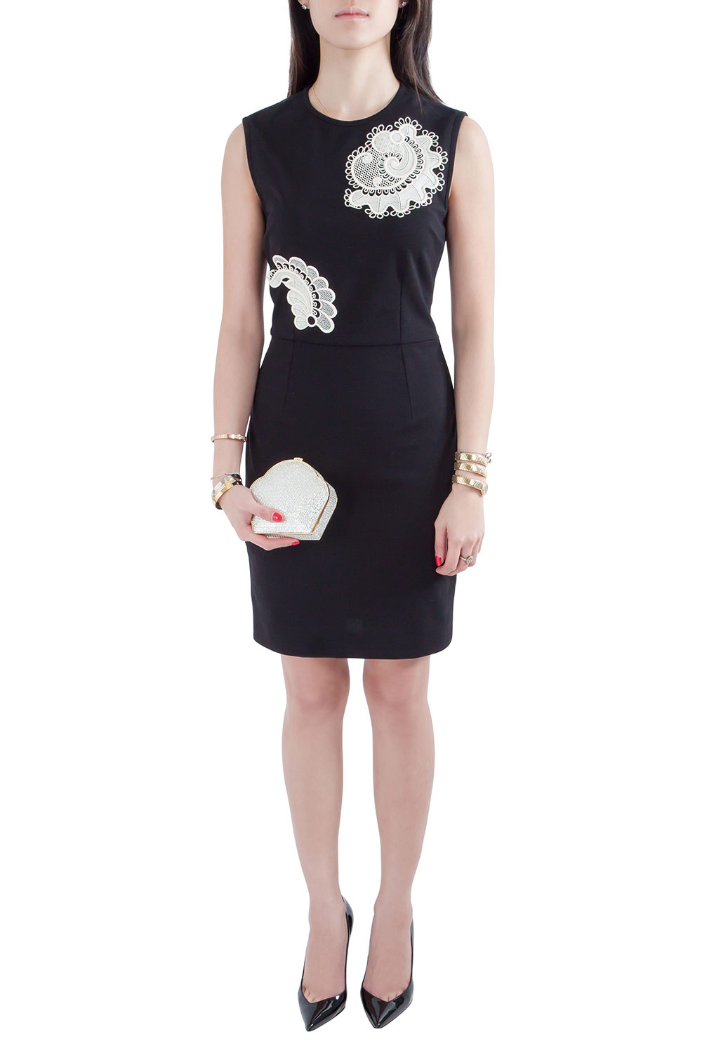 Image of Stella McCartney Black Cotton Stretch Crochet Applique Detail Sleeveless Pencil Dress M