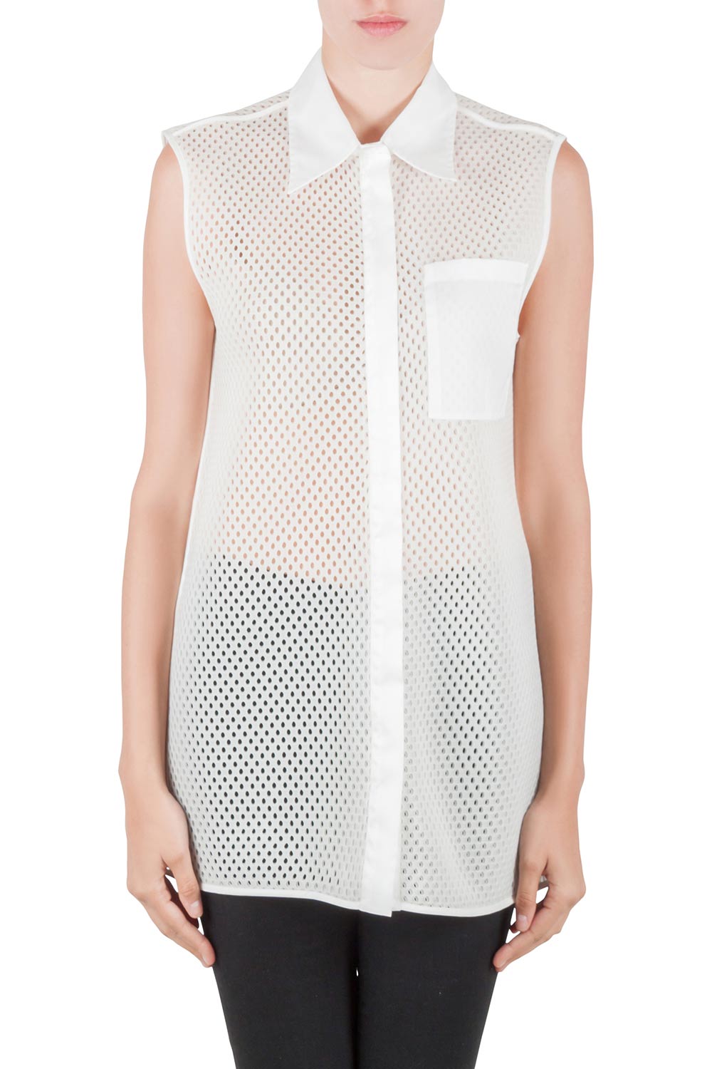 Image of Acne Studios White Perforated Mesh Sleeveless Adelia Shirt M